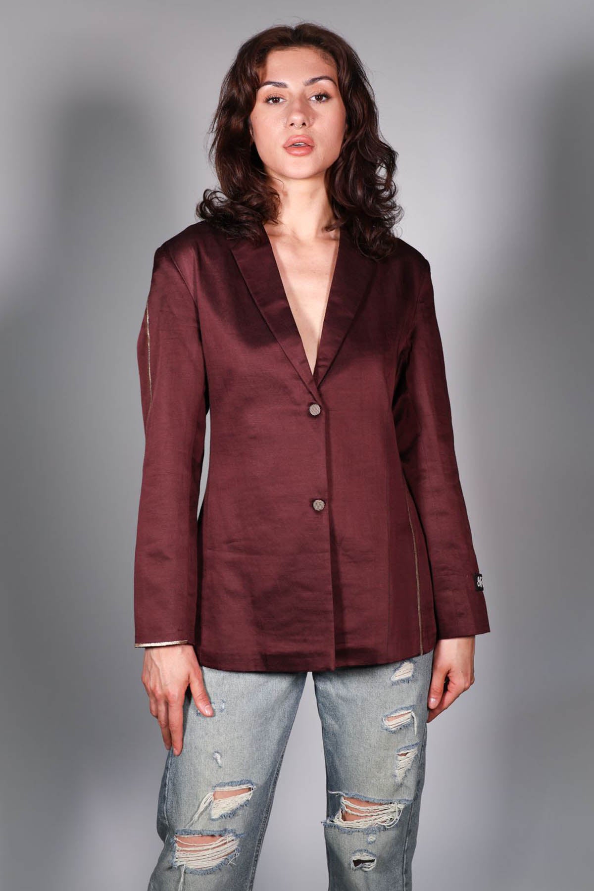 Arya Giri Brown Collar Oversized Blazer for women online at ScrollnShops