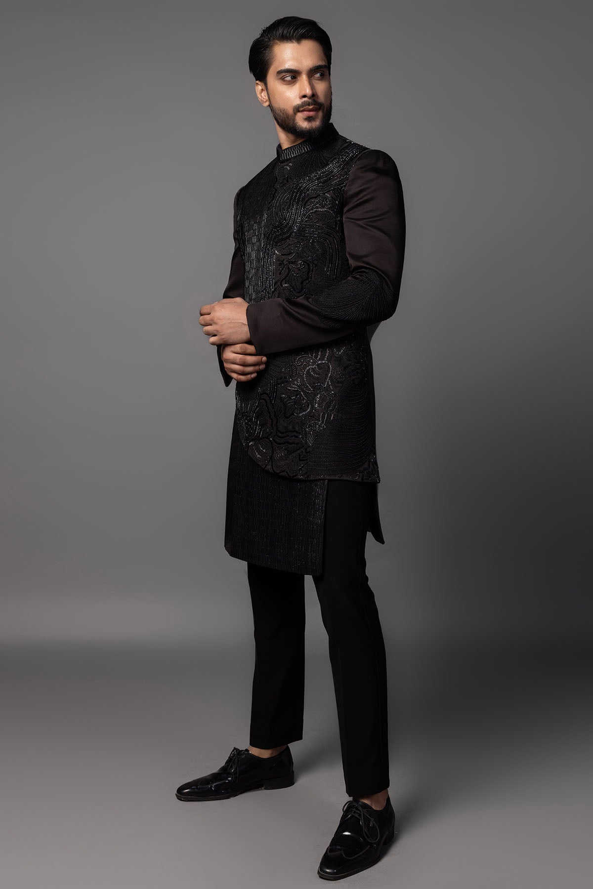 Brown Cord Resham Achkan Set