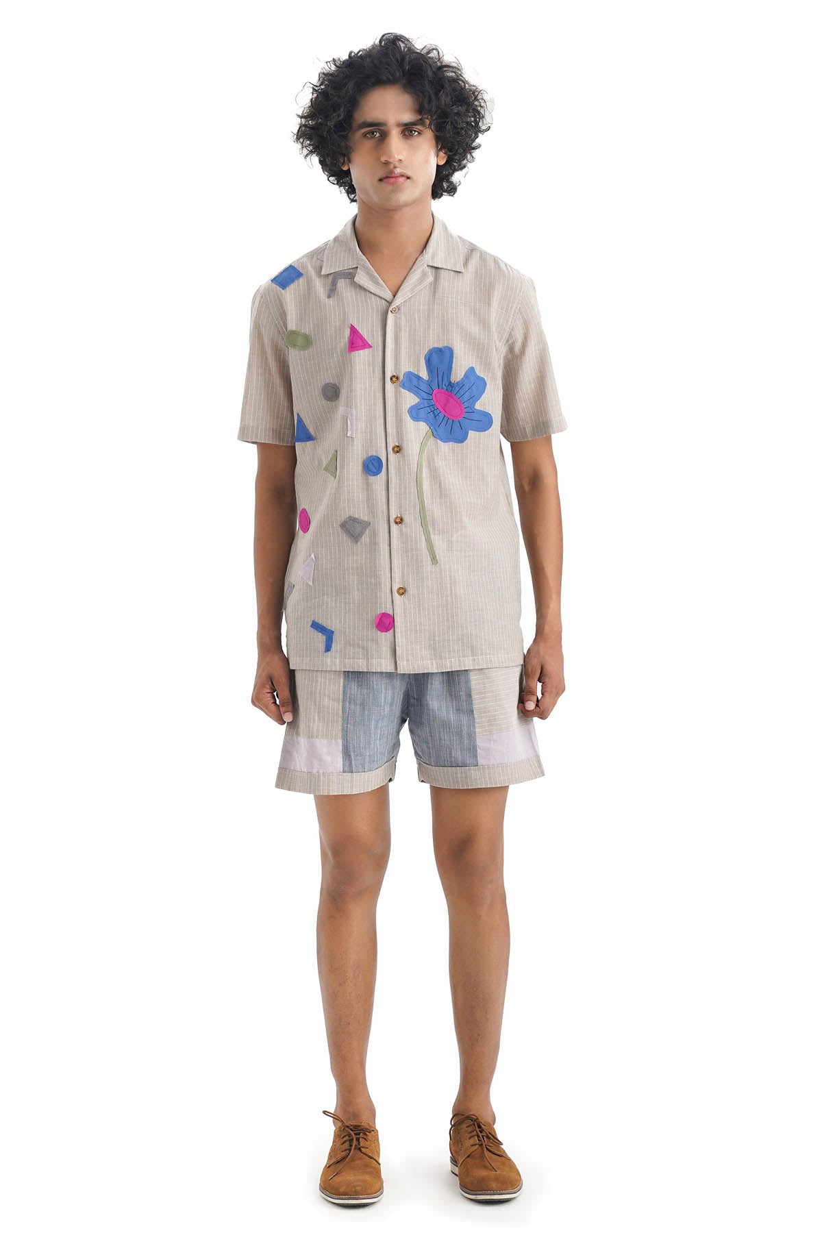 Brown Cotton Applique Work Shirt