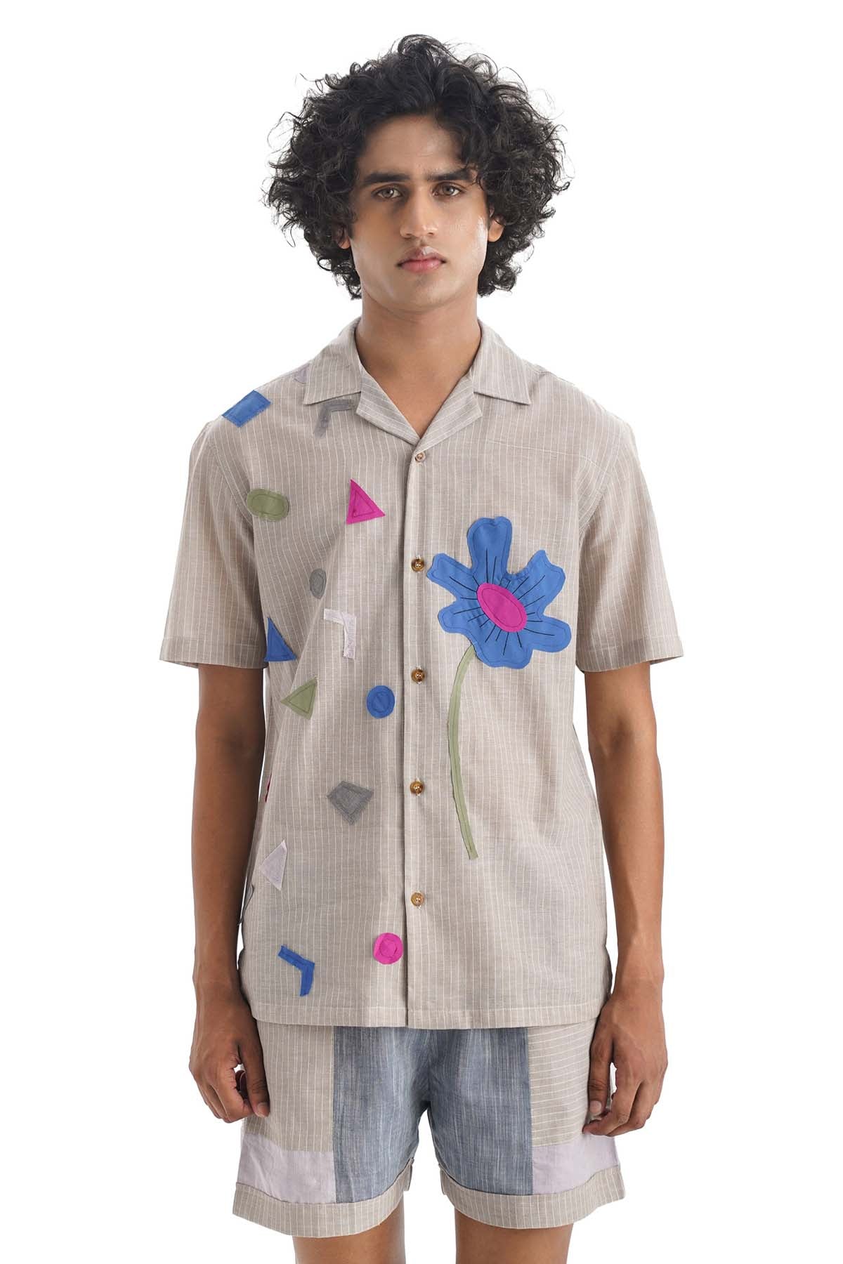 Notre Ame - Men Brown Cotton Applique Work Shirt for men online at ScrollnShops