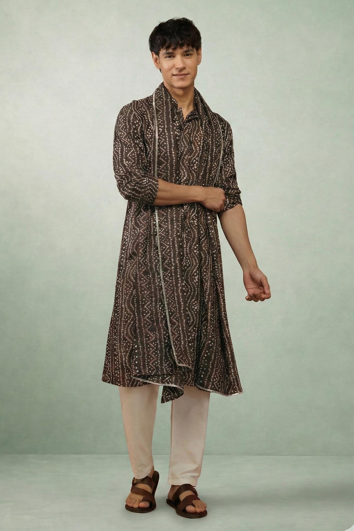 Buy Brown Cotton Bandhani Kurta Set for women by Priyanka Jain online available at scrollnshops