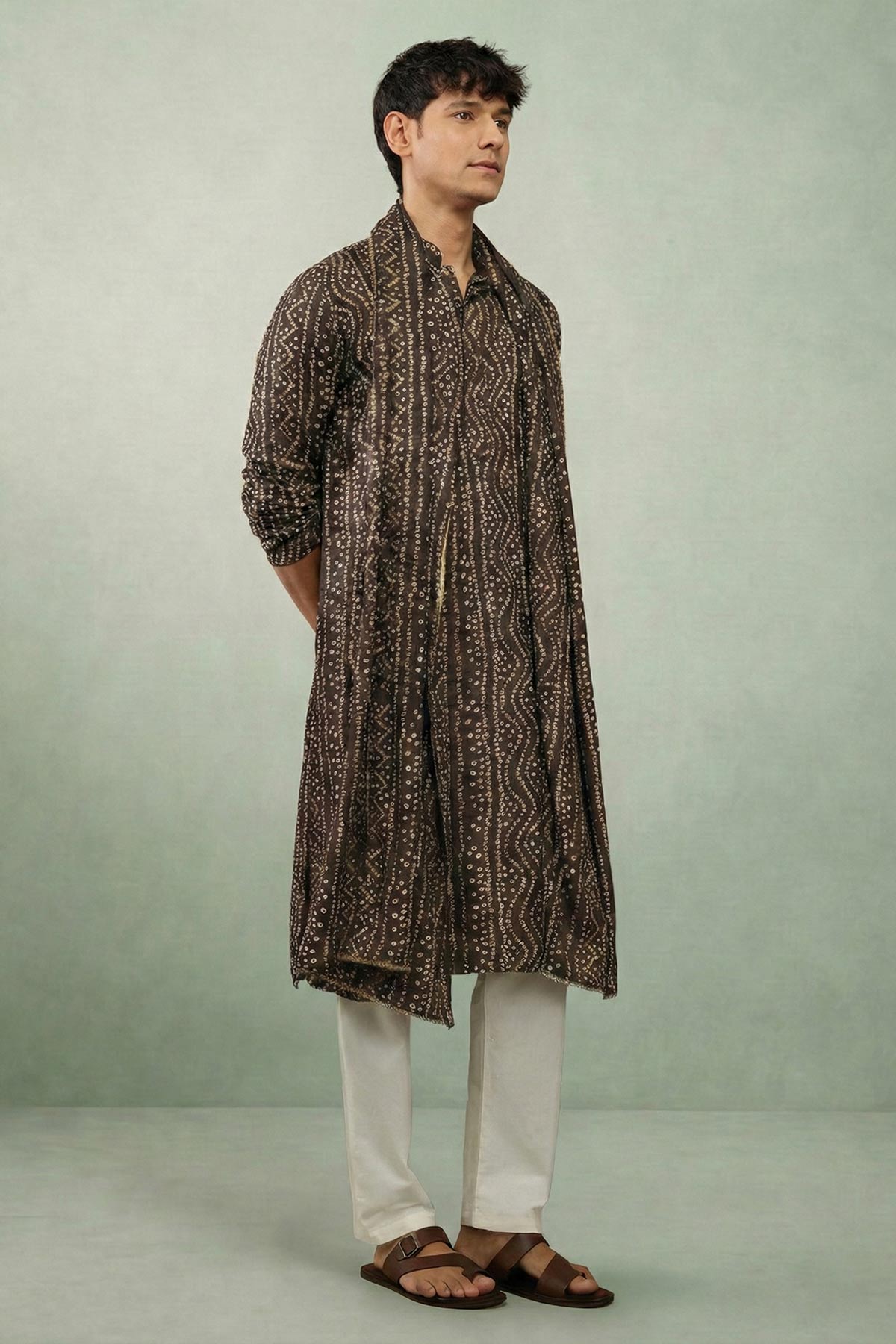 Brown Cotton Bandhani Kurta Set