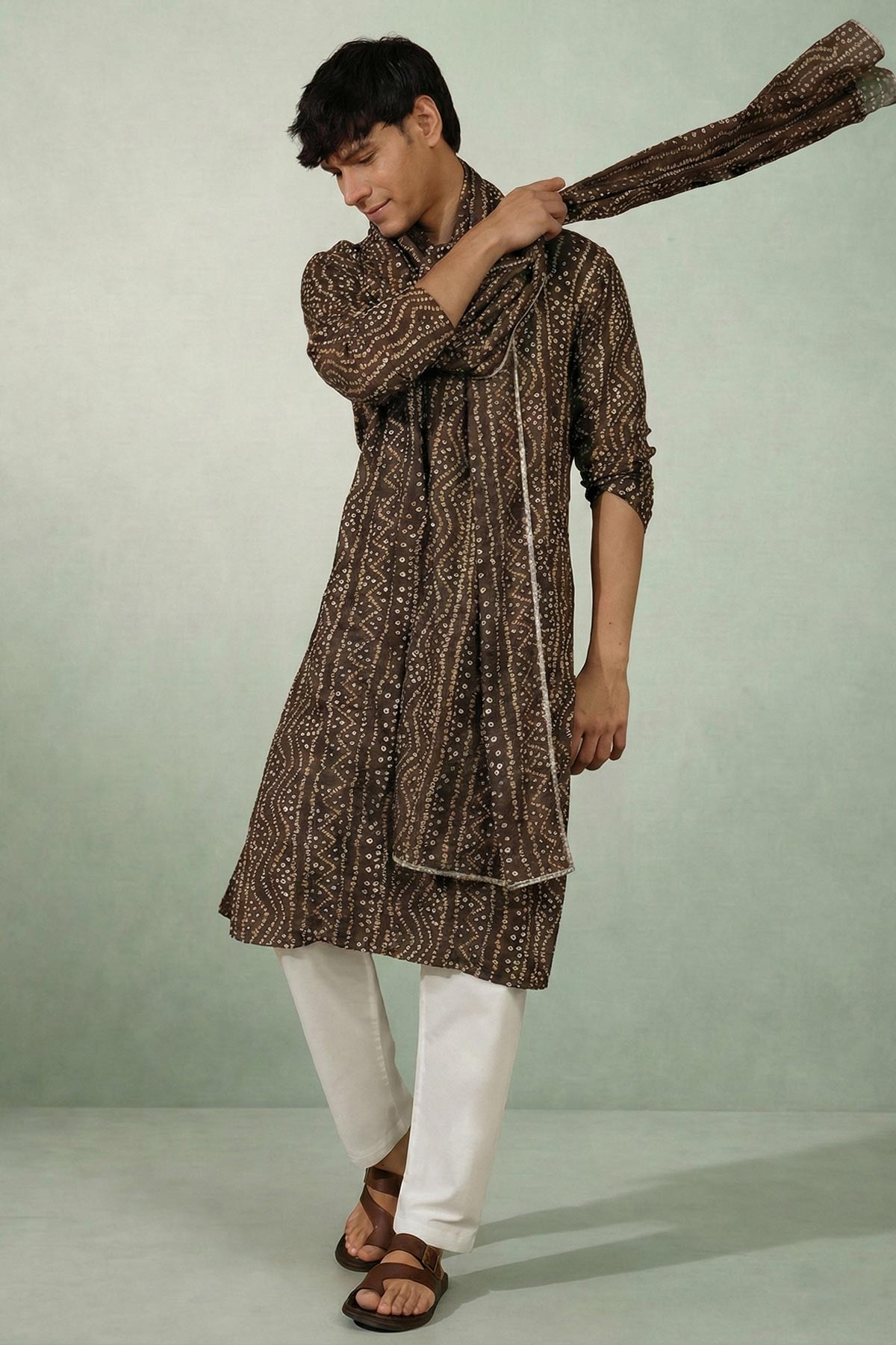 Brown Cotton Bandhani Kurta Set