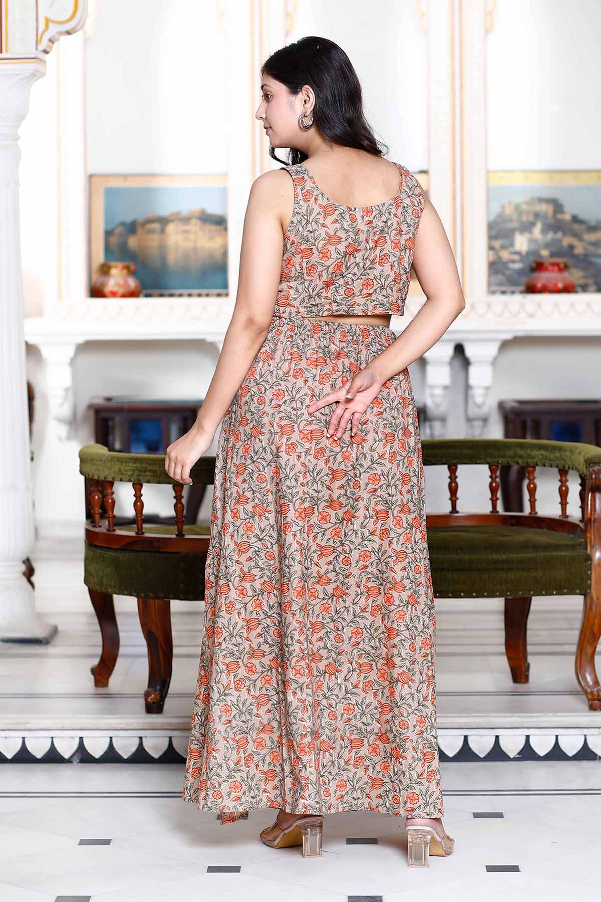 Brown Cotton Crop Top & Skirt