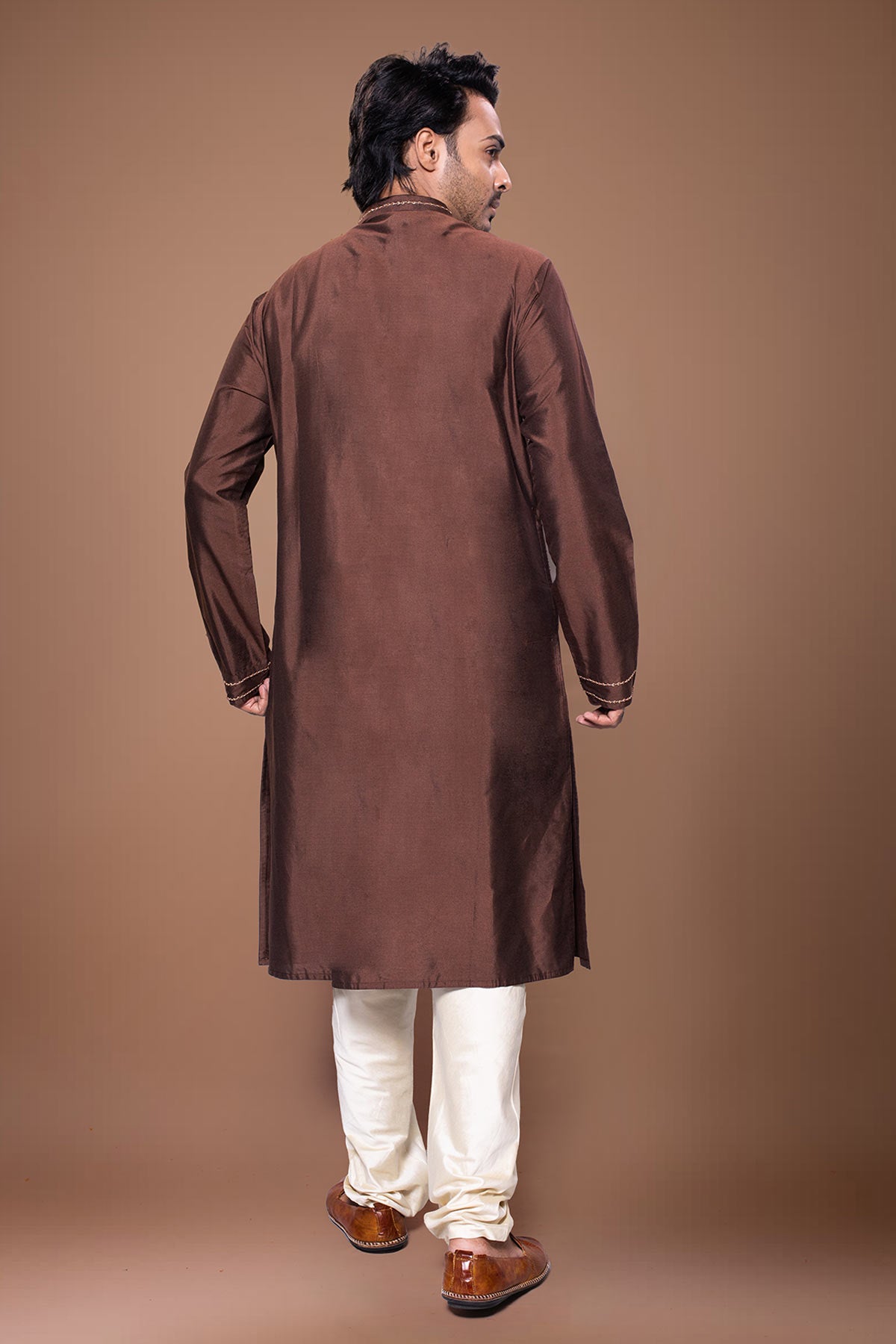 Cotton Silk Brown Kurta & Pants