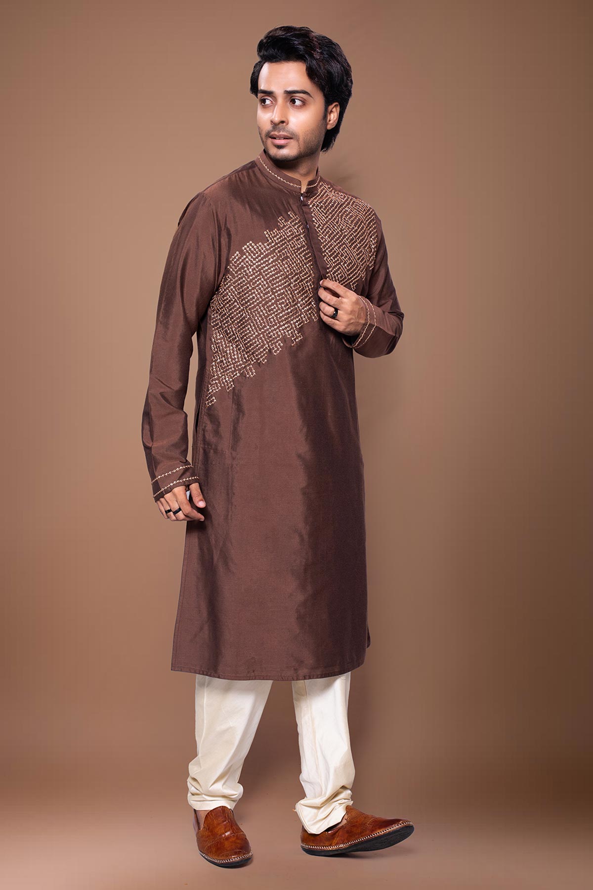 Cotton Silk Brown Kurta & Pants