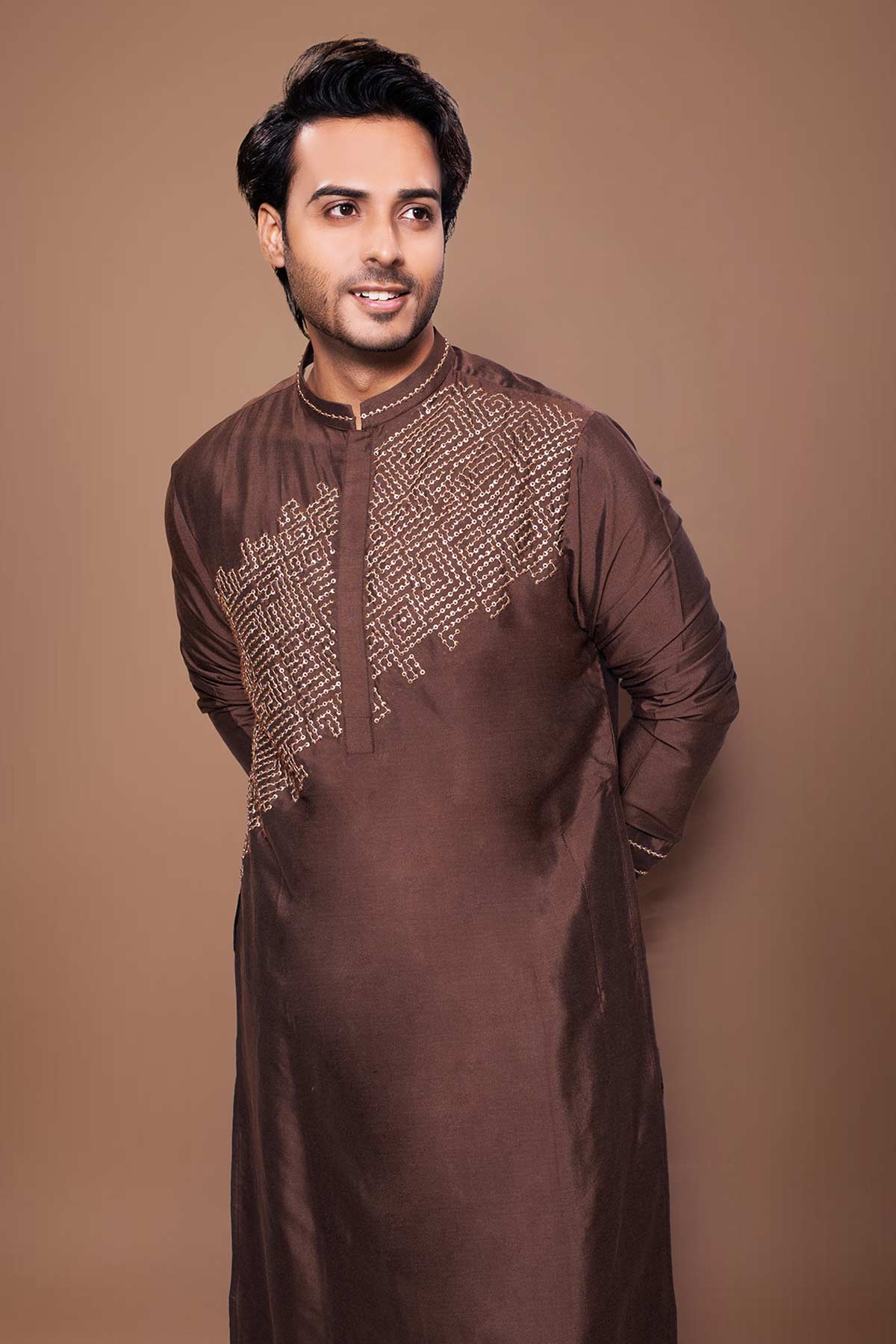 Cotton Silk Brown Kurta & Pants