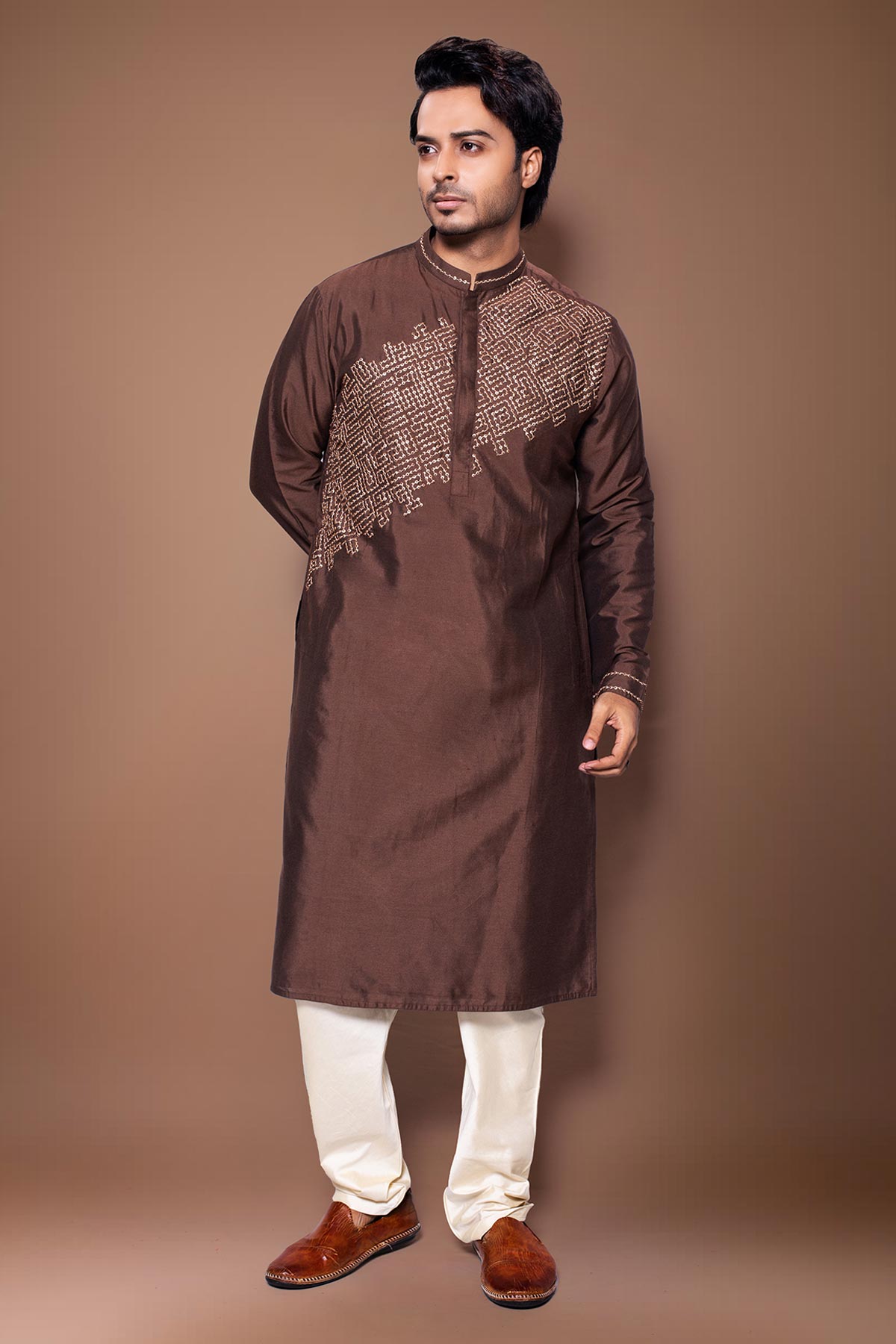 Cotton Silk Brown Kurta & Pants
