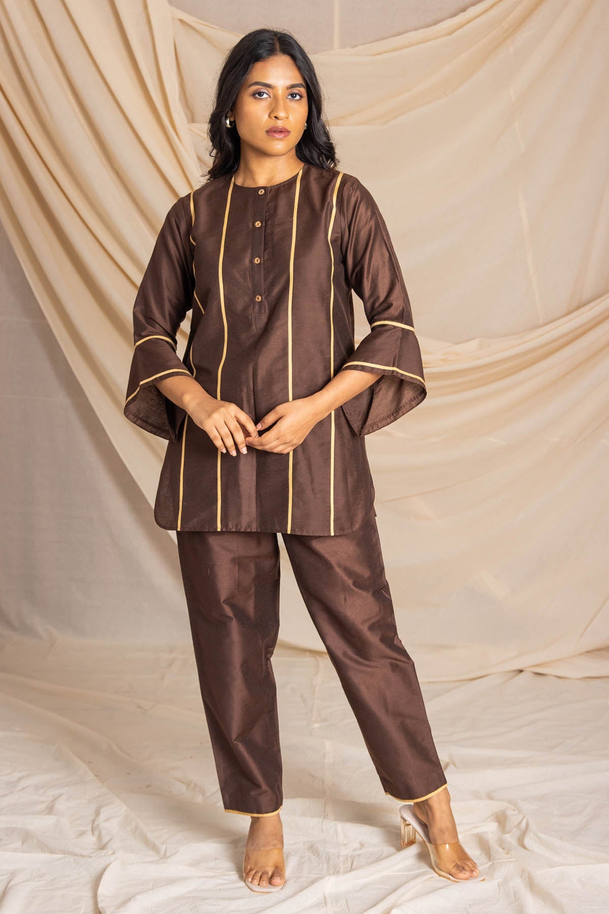 Buy Label J Brown Cotton Silk Kurta & Pants at ScrollnShops