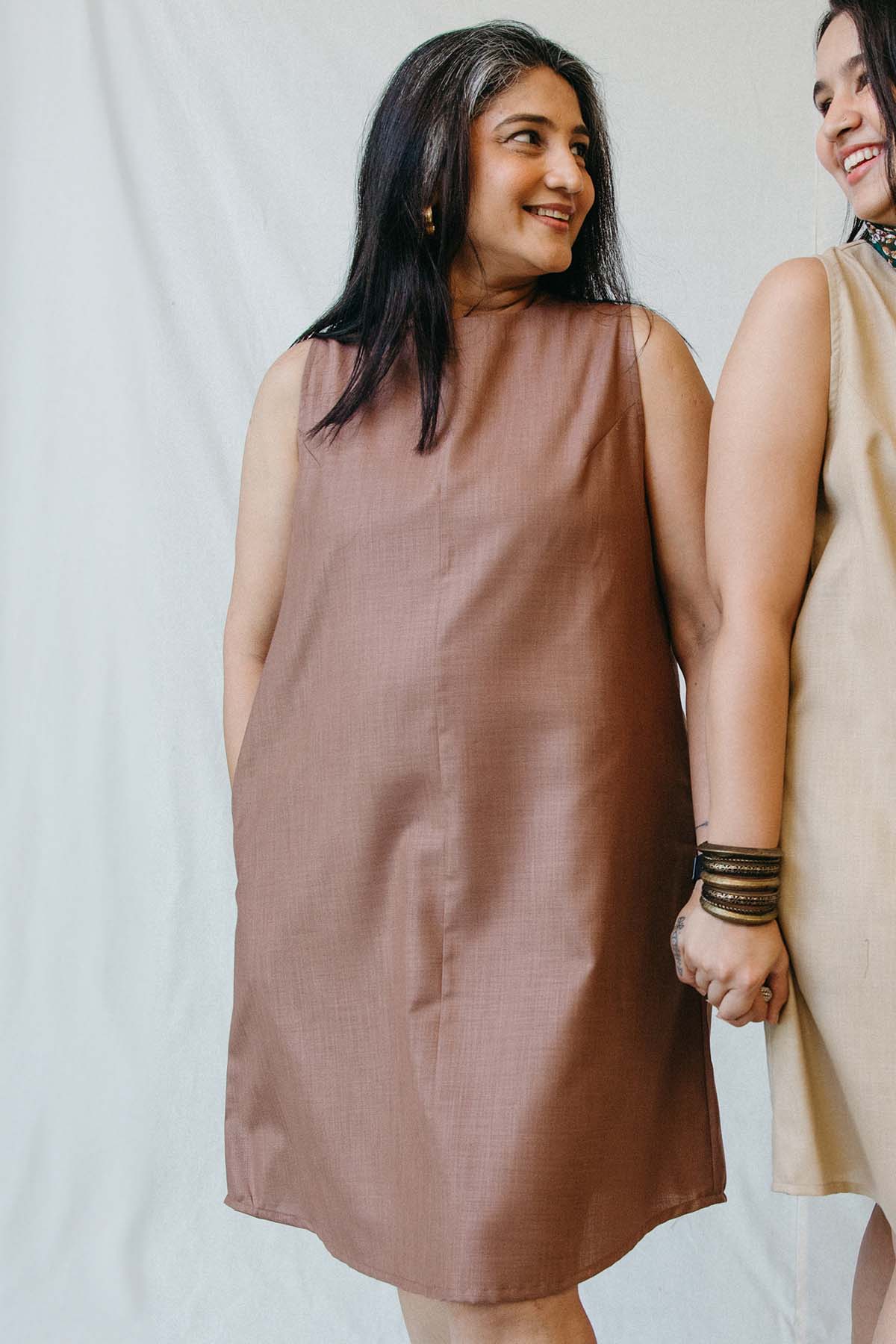 Chhaya Gandhi Brown Cotton Sleeveless Dress for women online at ScrollnShops