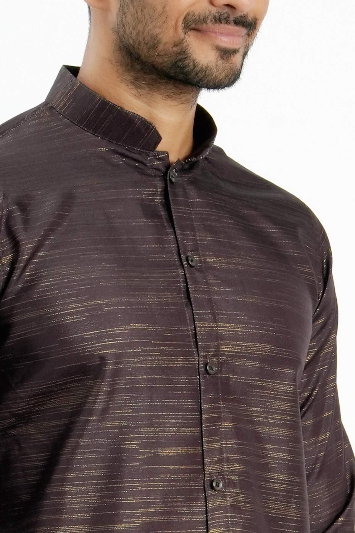 Brown Cotton Zari Work Kurta