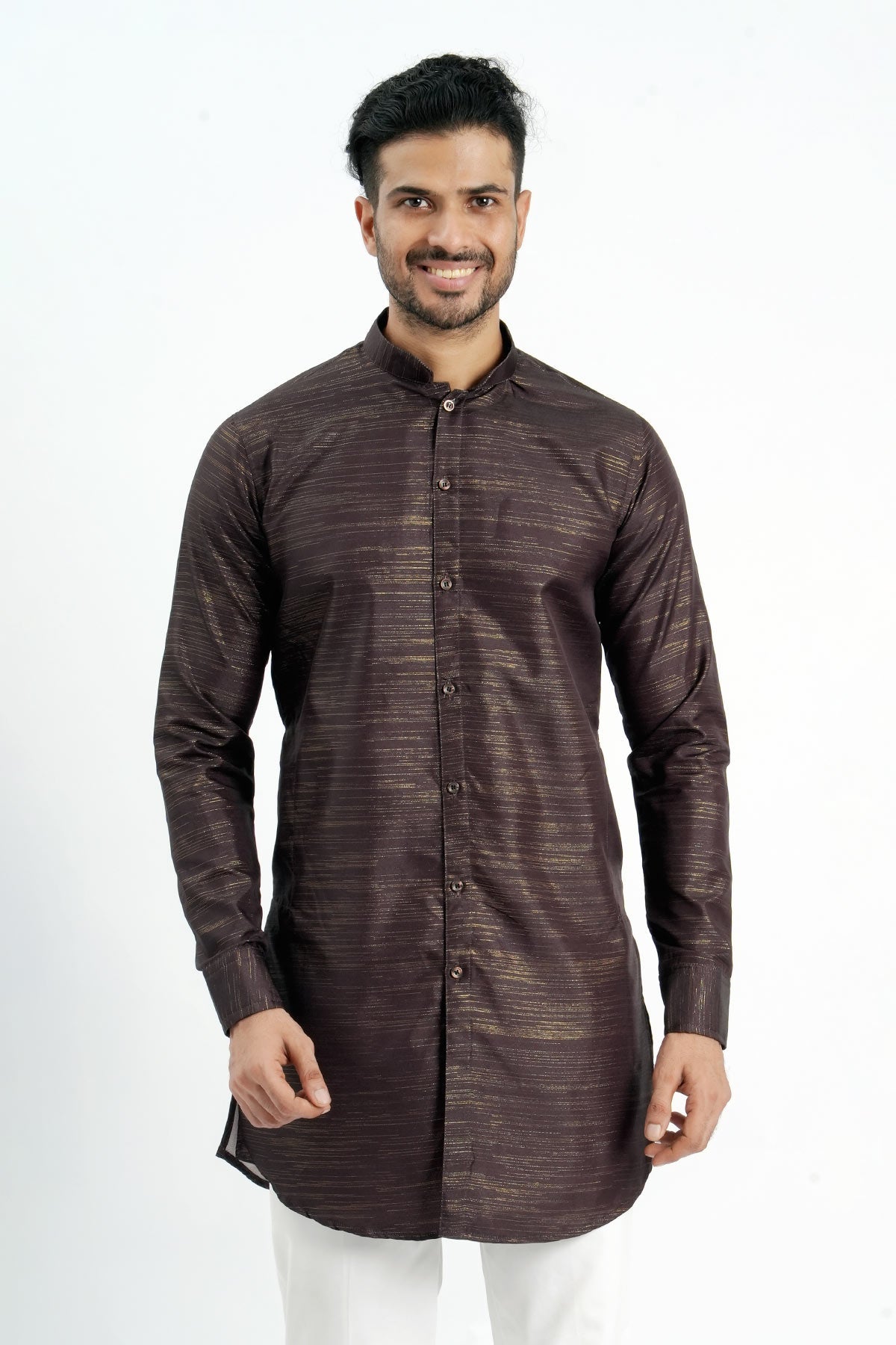 Buy Brown Cotton Zari Work Kurta for men by Aastha Fashion online available at scrollnshops