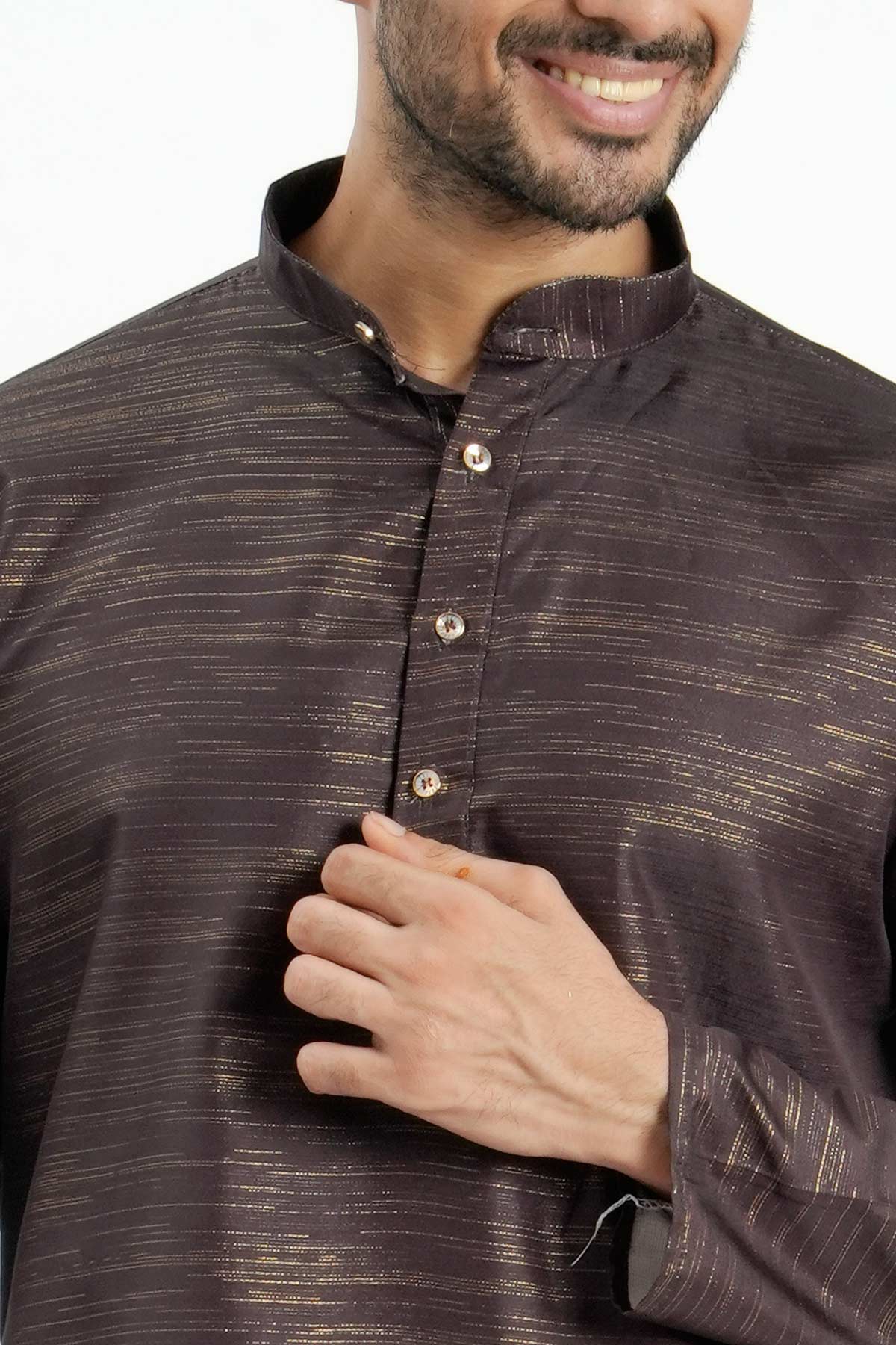 Brown Cotton Zari Worked Kurta
