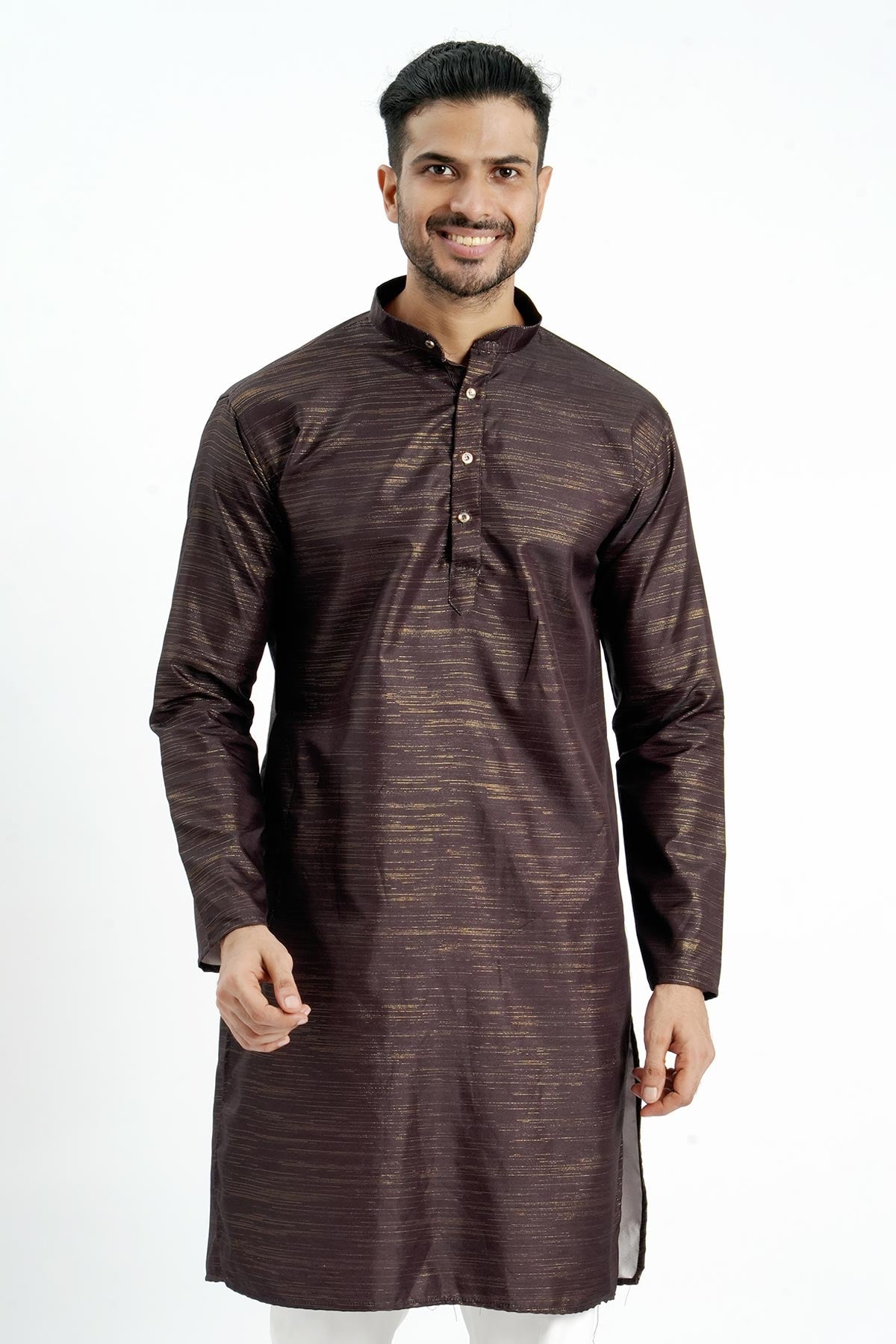 Buy Brown Cotton Zari Worked Kurta for men by Aastha Fashion online available at scrollnshops