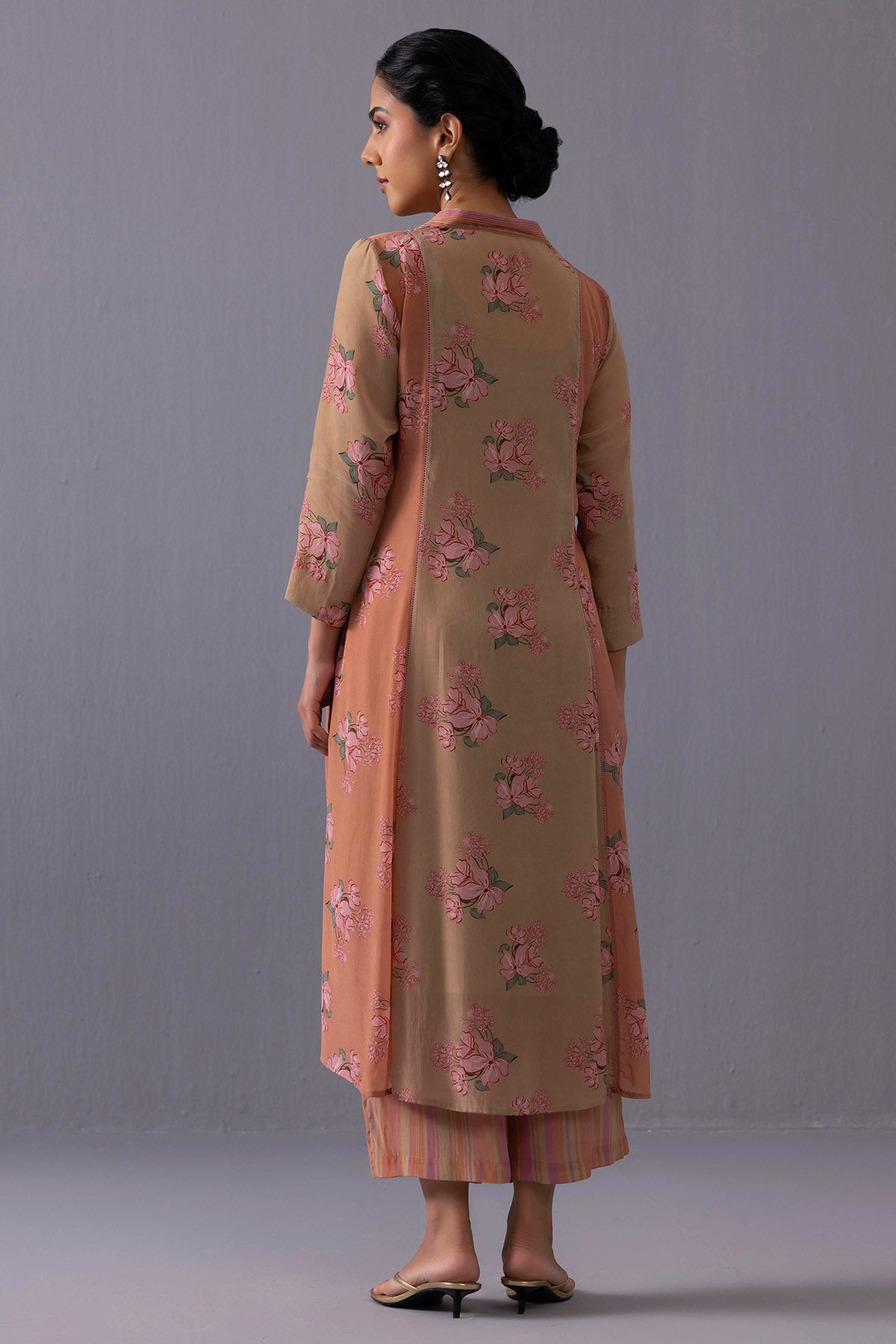 Brown Crepe Floral Kurta Set