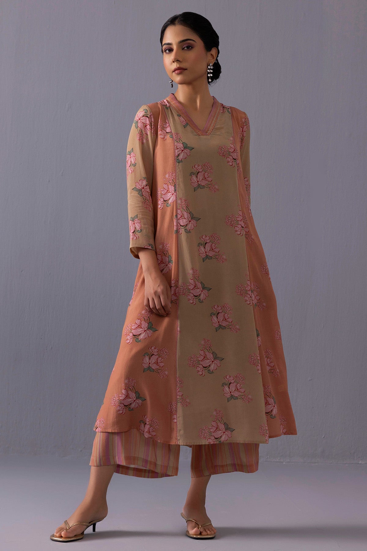 Buy Brown Crepe Floral Kurta Set for women online available at ScrollnShops