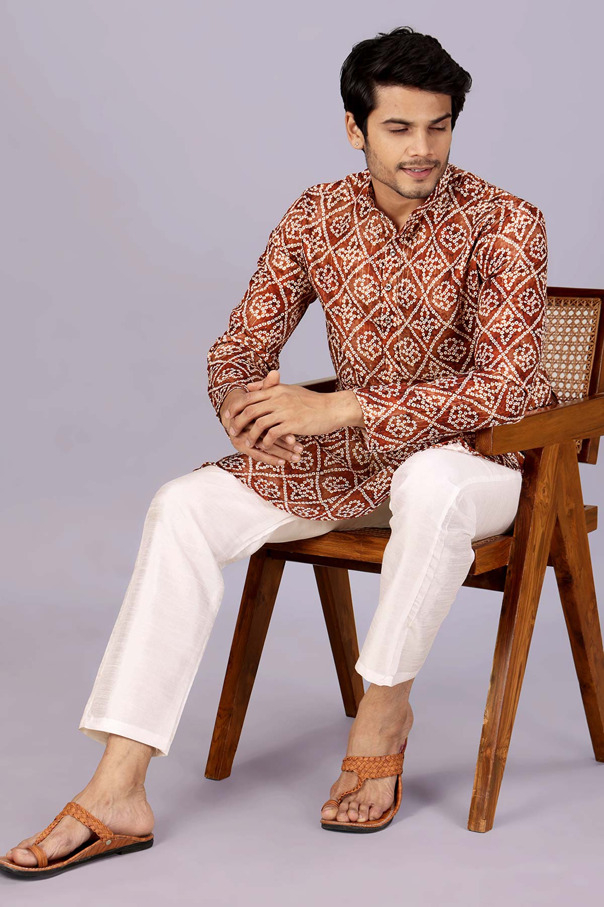 Brown Crochet Bandhani Kurta