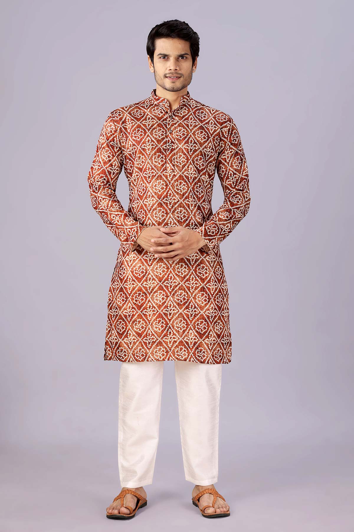Brown Crochet Bandhani Kurta