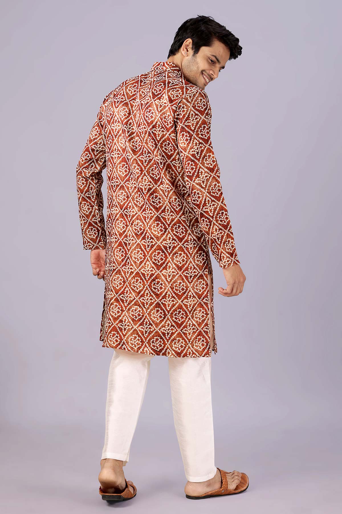 Brown Crochet Bandhani Kurta