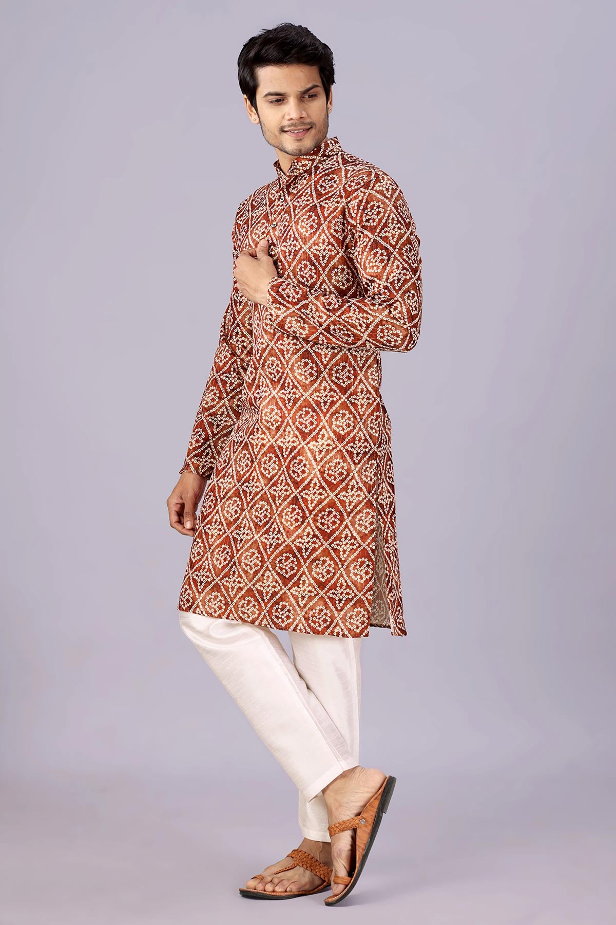 Brown Crochet Bandhani Kurta