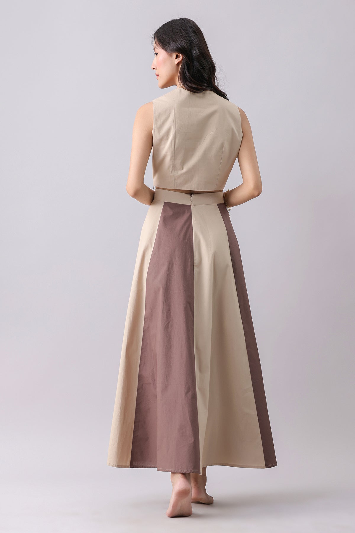 Brown Crop Top & Flared Skirt