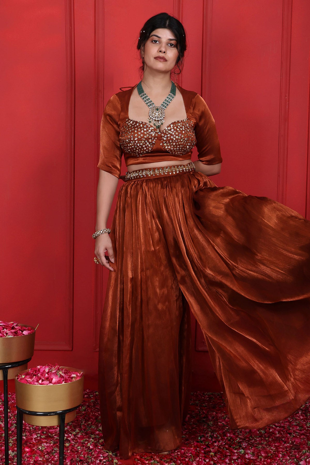 Brown Crush Tissue Pants Set