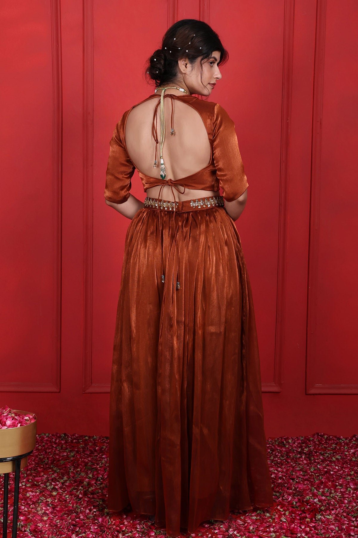 Brown Crush Tissue Pants Set