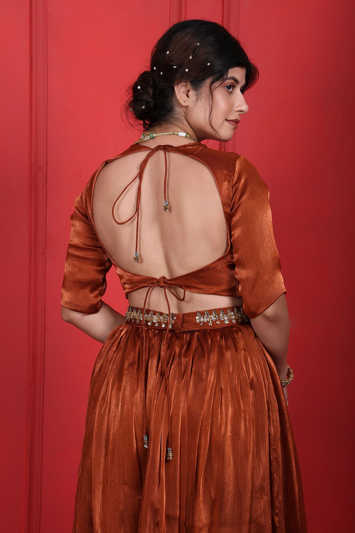 Brown Crush Tissue Pants Set