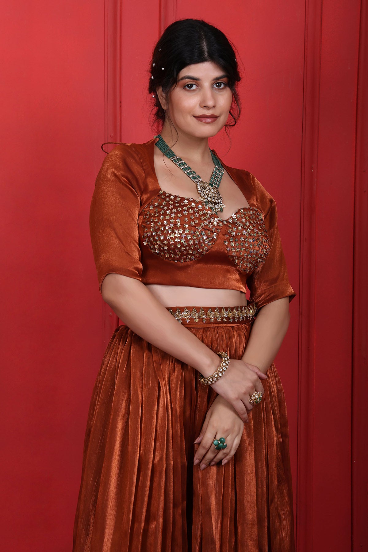 Brown Crush Tissue Pants Set