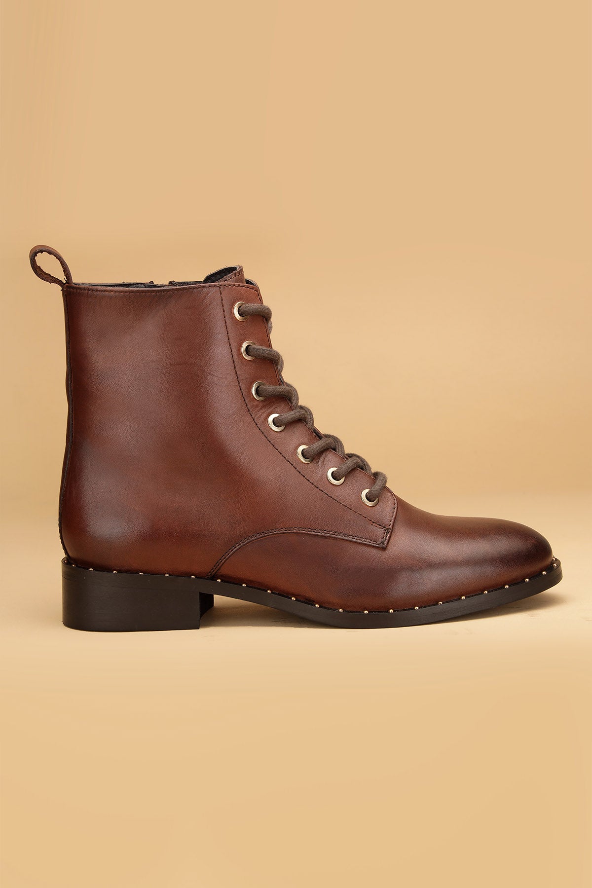 Brown Crust Leather Ankle Boots