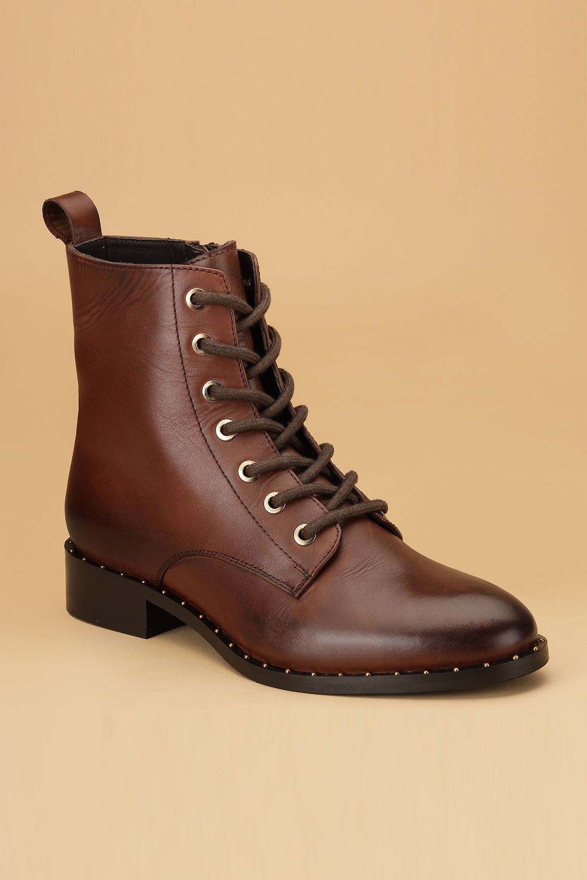 Brown Crust Leather Ankle Boots