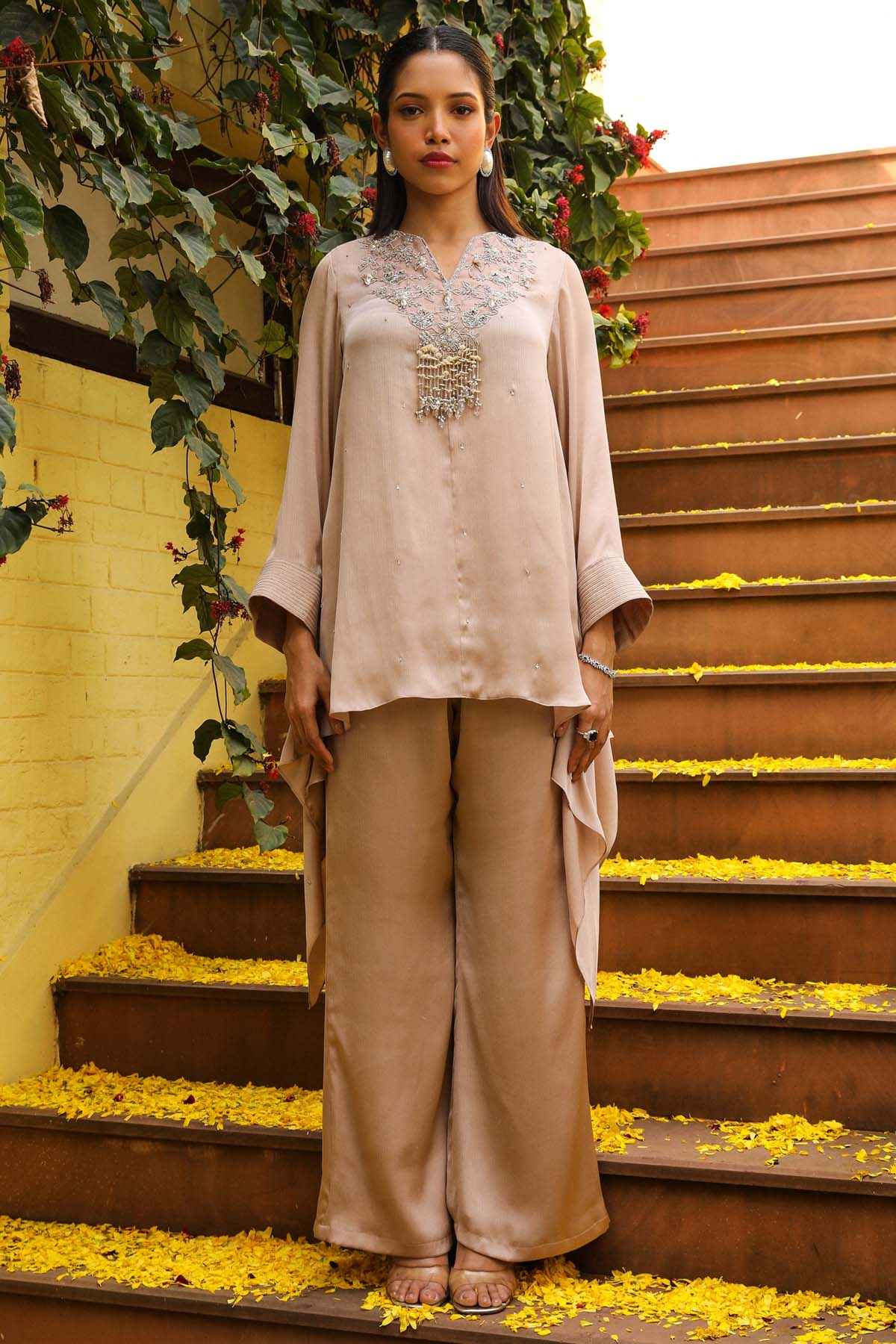 Buy Brown Crystal String Kaftan Set Online