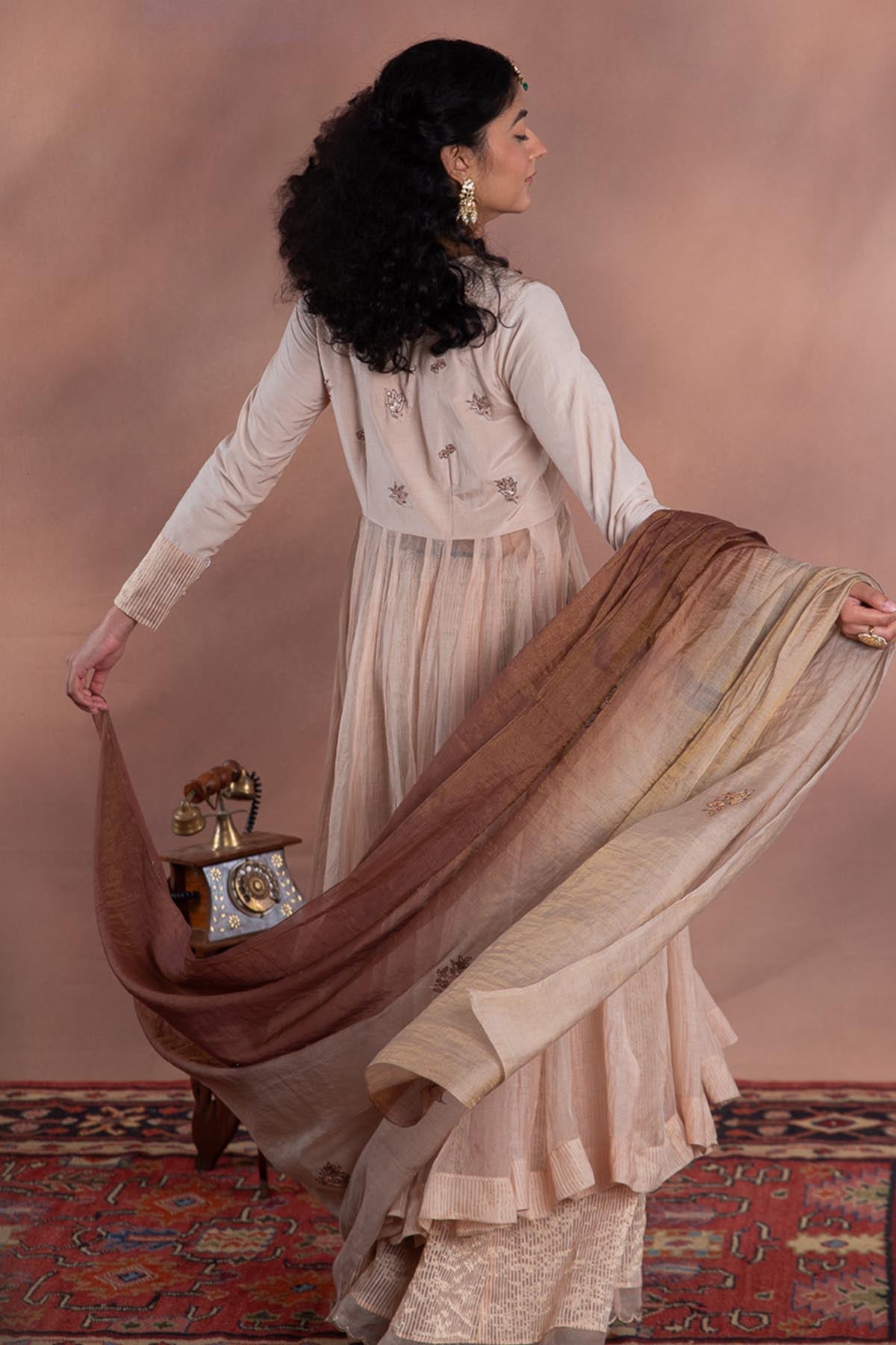 Brown Dabka Zardosi Anarkali Set