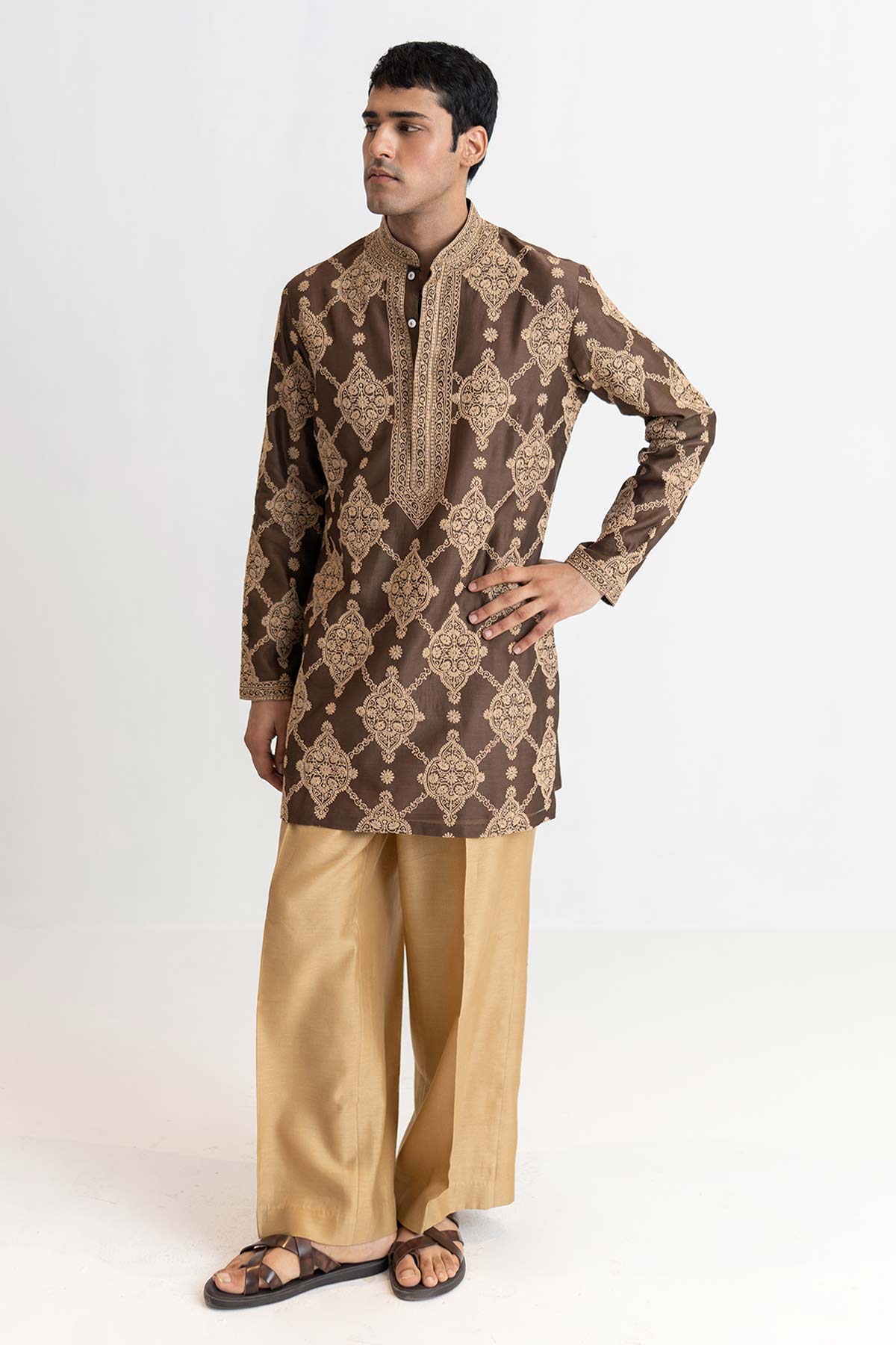 Buy Brown Dori Marodi Kurta & Pants for men by Ajiesh Oberoi online available at scrollnshops