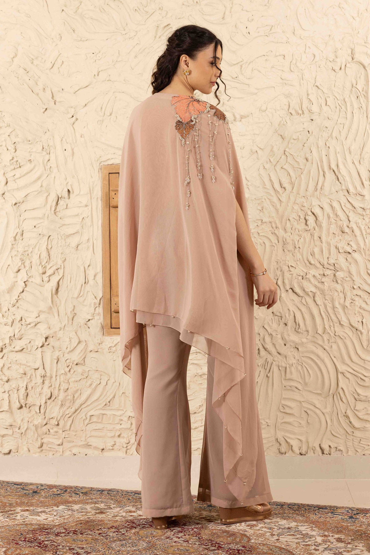 Brown Embroidered Cape & Pants