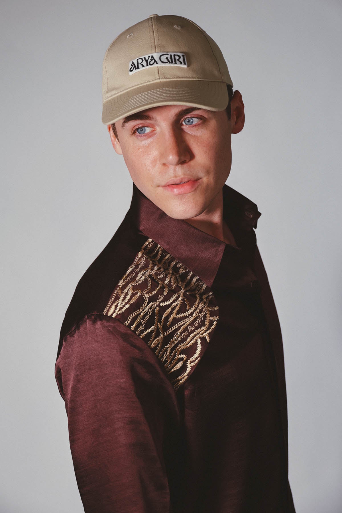 Brown Embroidered Collar Shirt