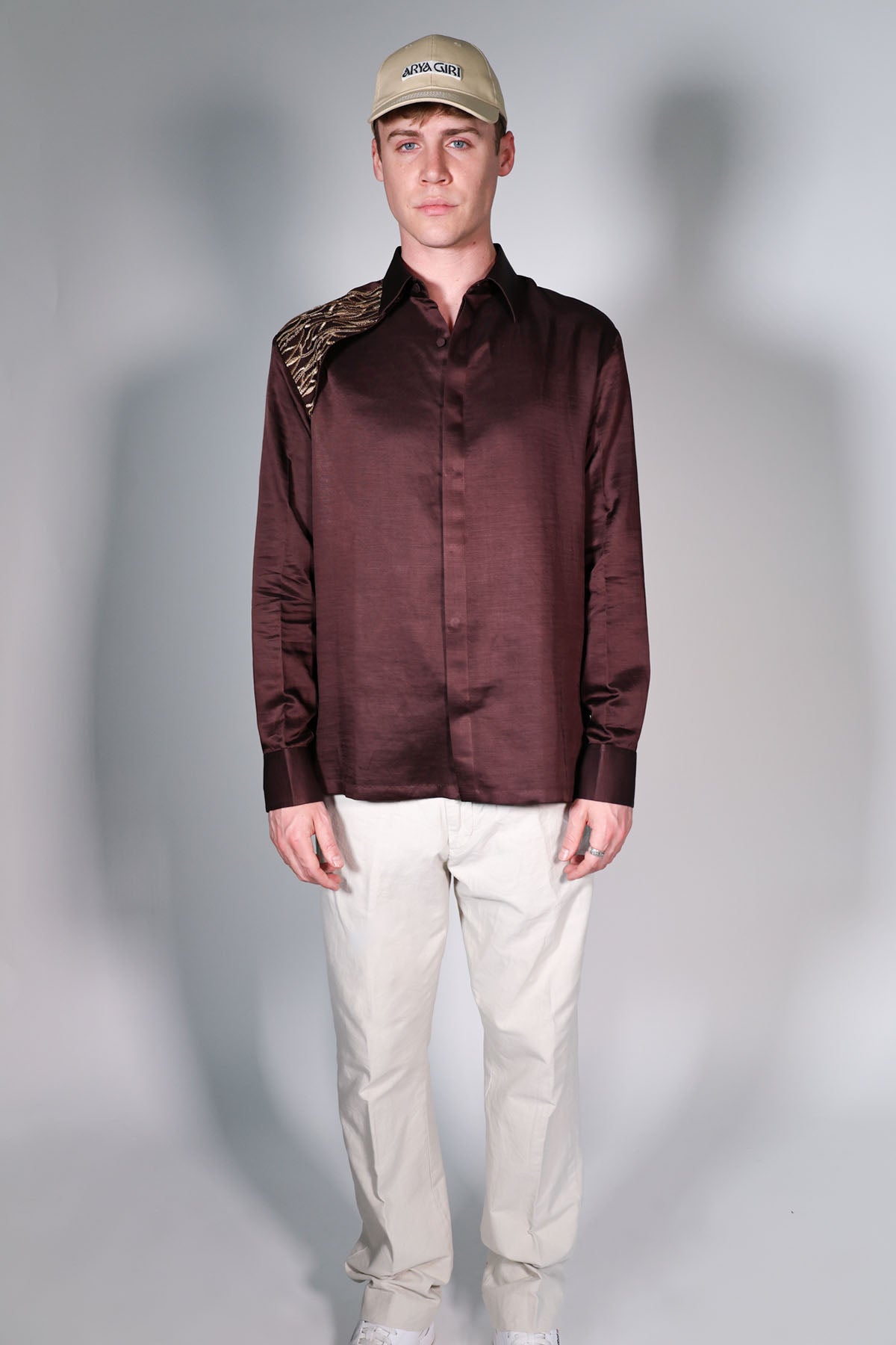 Brown Embroidered Collar Shirt
