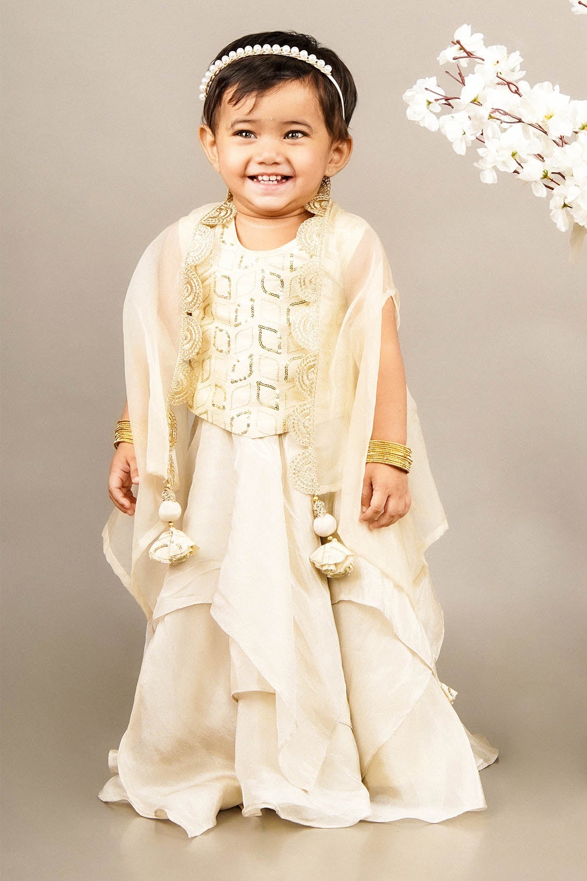 Buy Brown Embroidered Gharara Set by Little Brats for Girls online at ScrollnShops