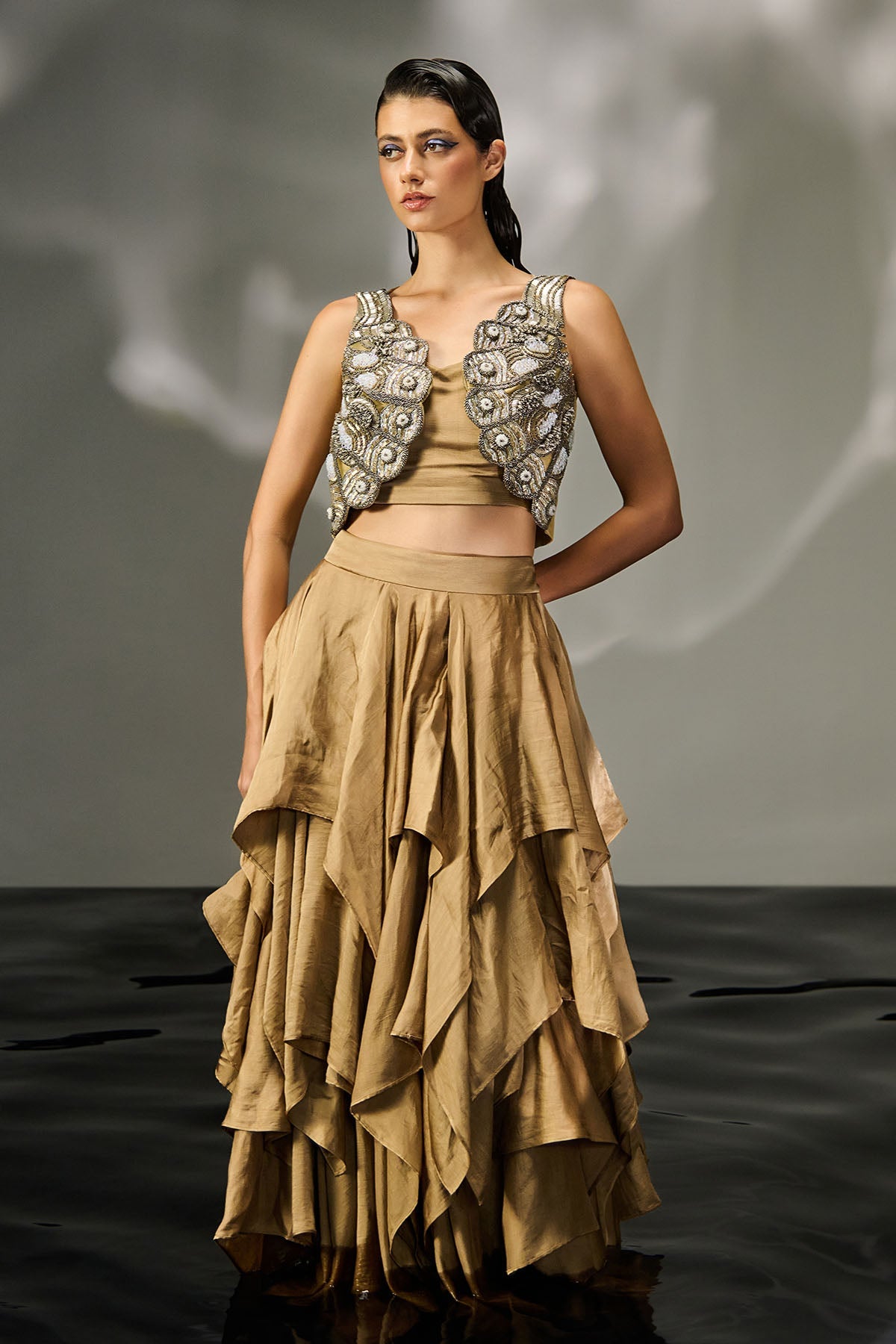 Buy Brown Embroidered Jacket Set by Asaaye for women online at ScrollnShops