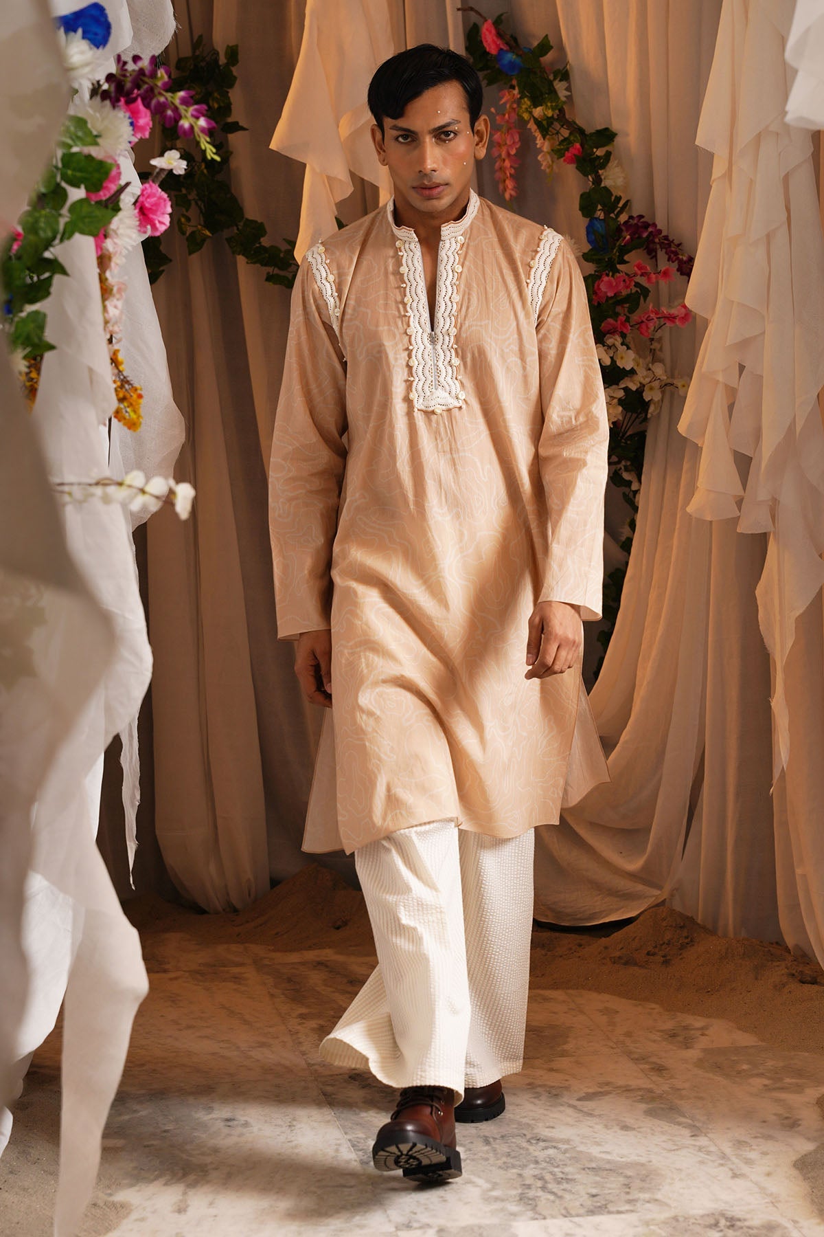 Buy Brown Embroidered Kurta & Pants by Shwetanga for men online at ScrollnShops