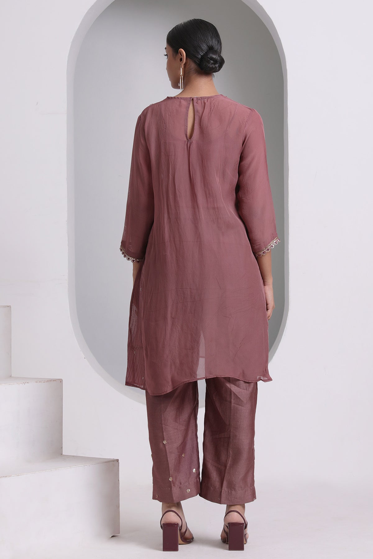 Embroidered Brown Kurta & Pants