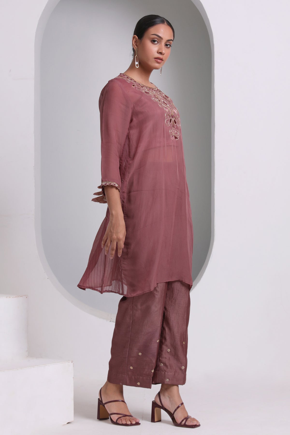 Embroidered Brown Kurta & Pants