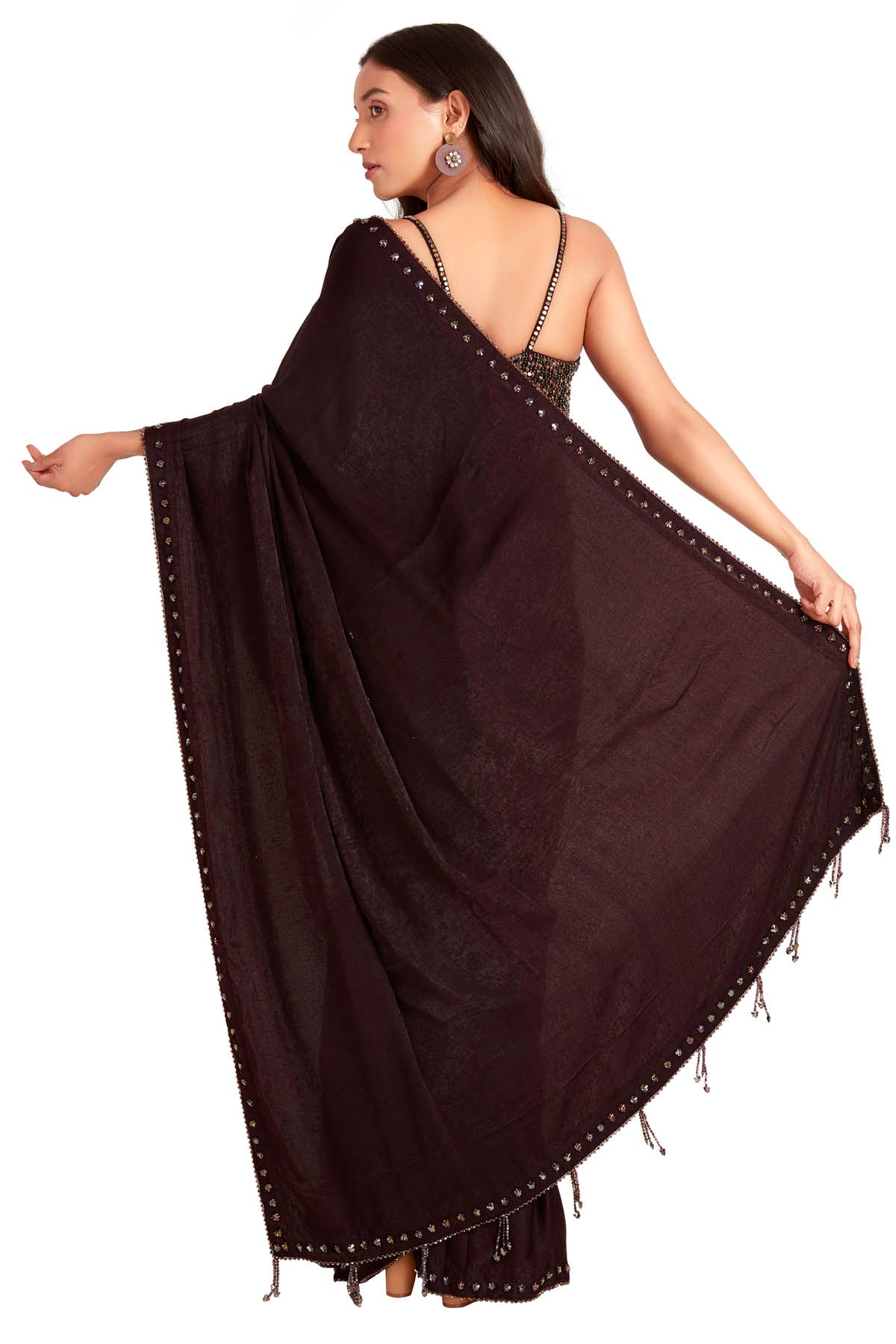 Brown Embroidered Saree & Blouse