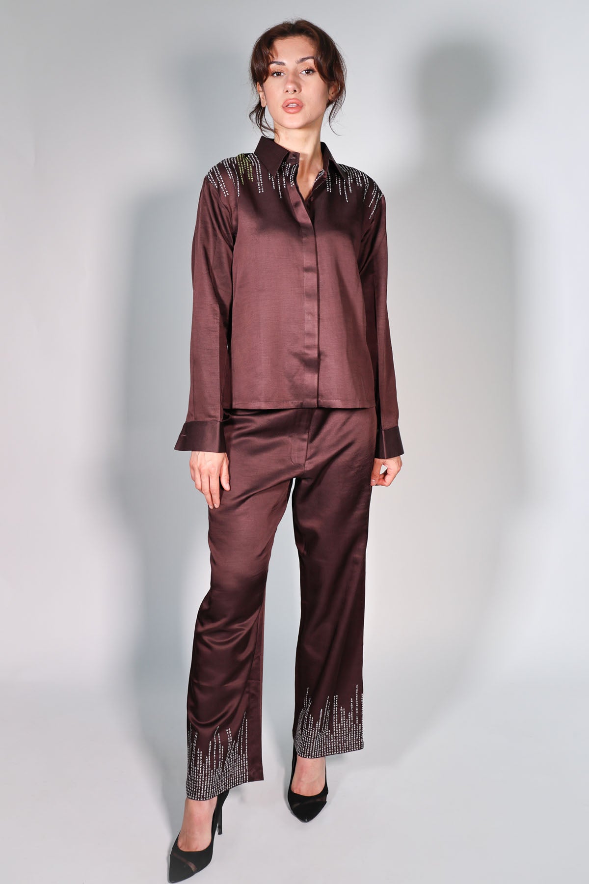 Brown Embroidered Shirt & Pants