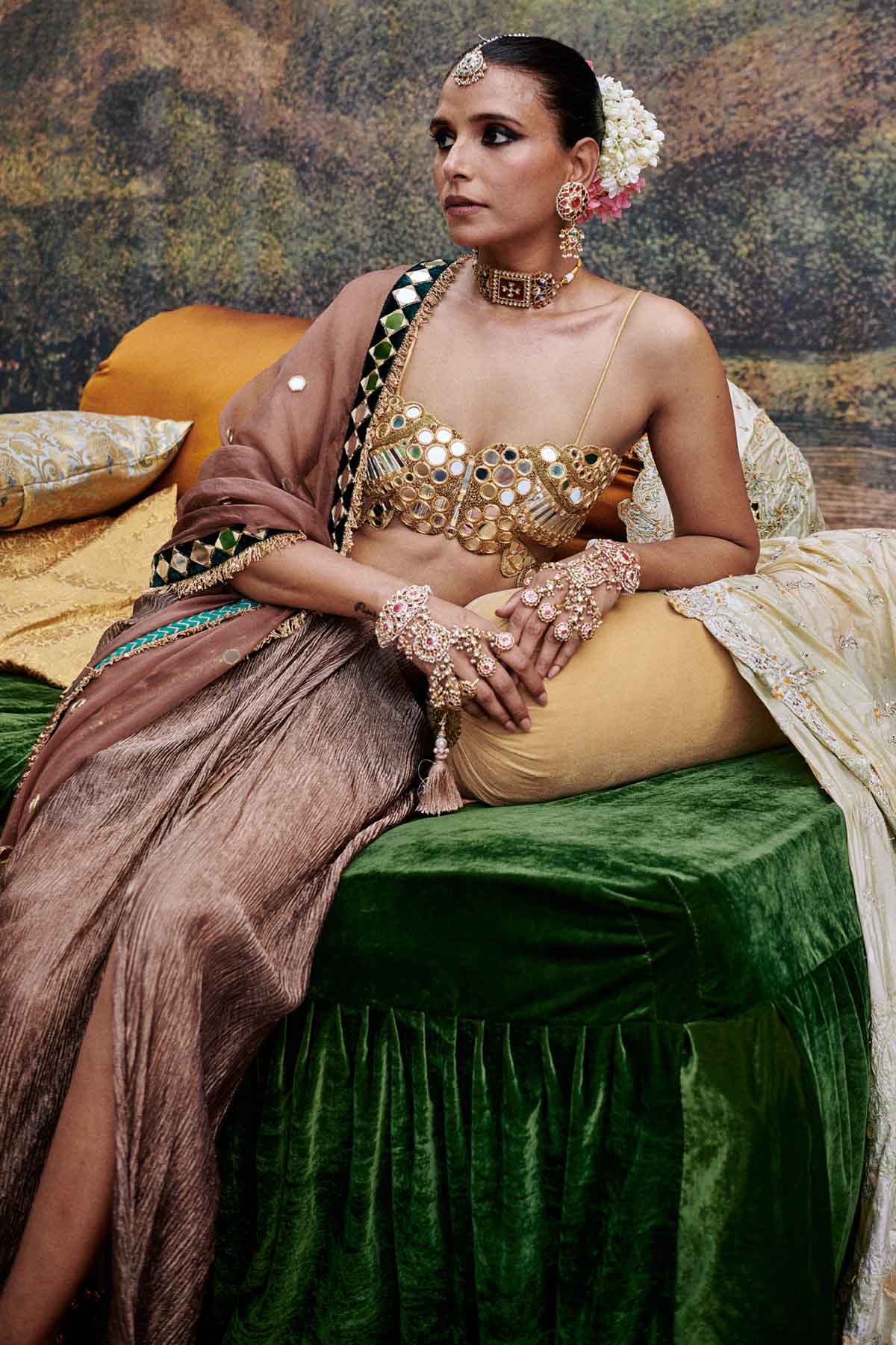 Brown Embroidered Skirt Set