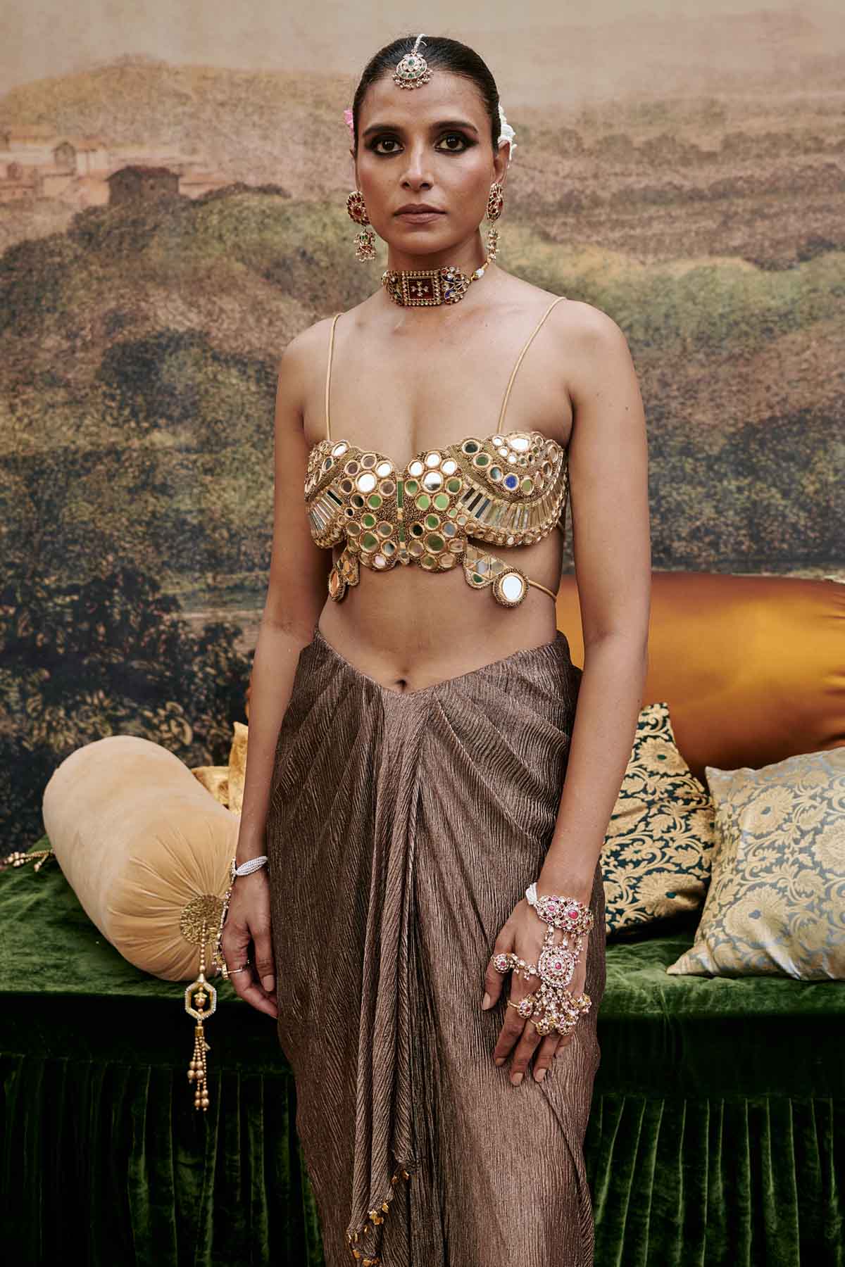 Brown Embroidered Skirt Set