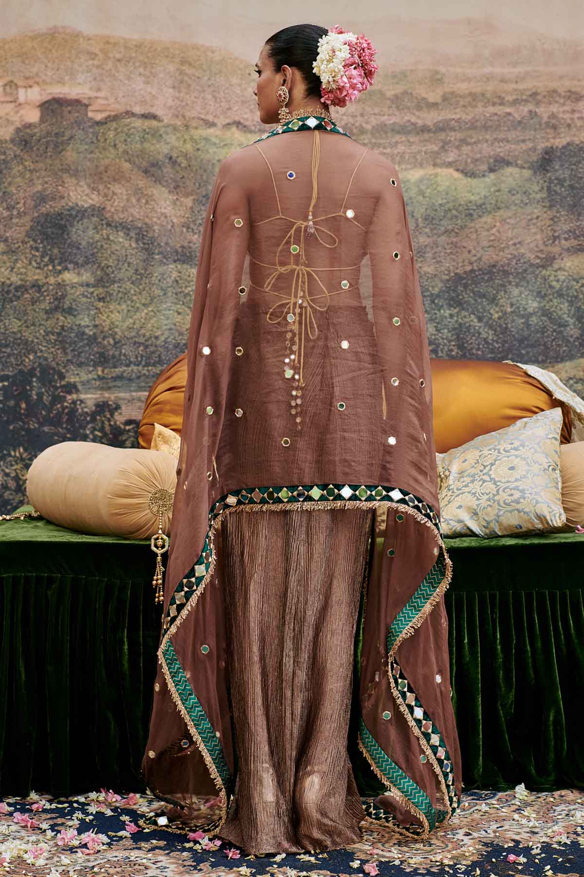 Brown Embroidered Skirt Set