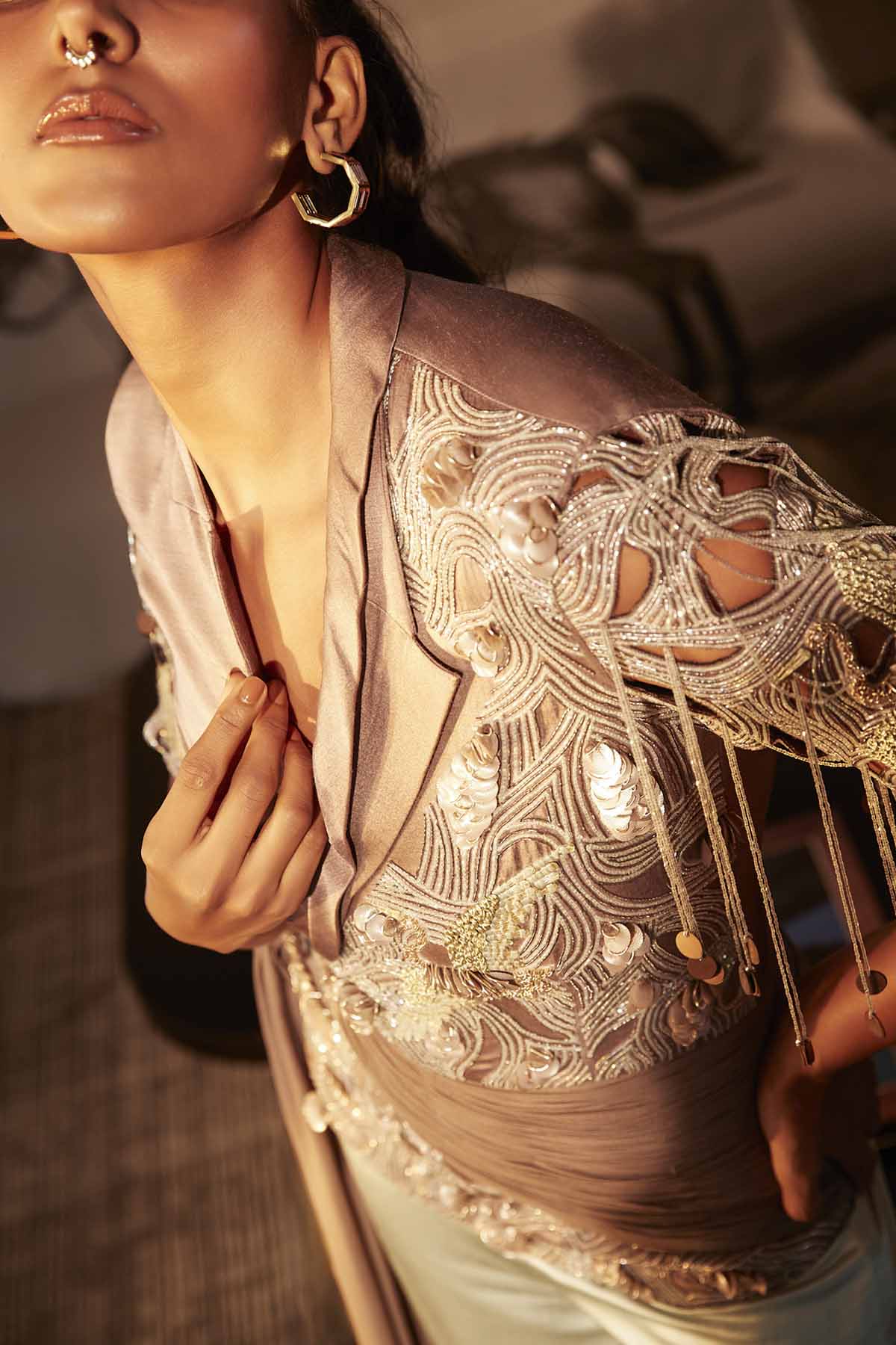 Brown Embroidered Top & Pants