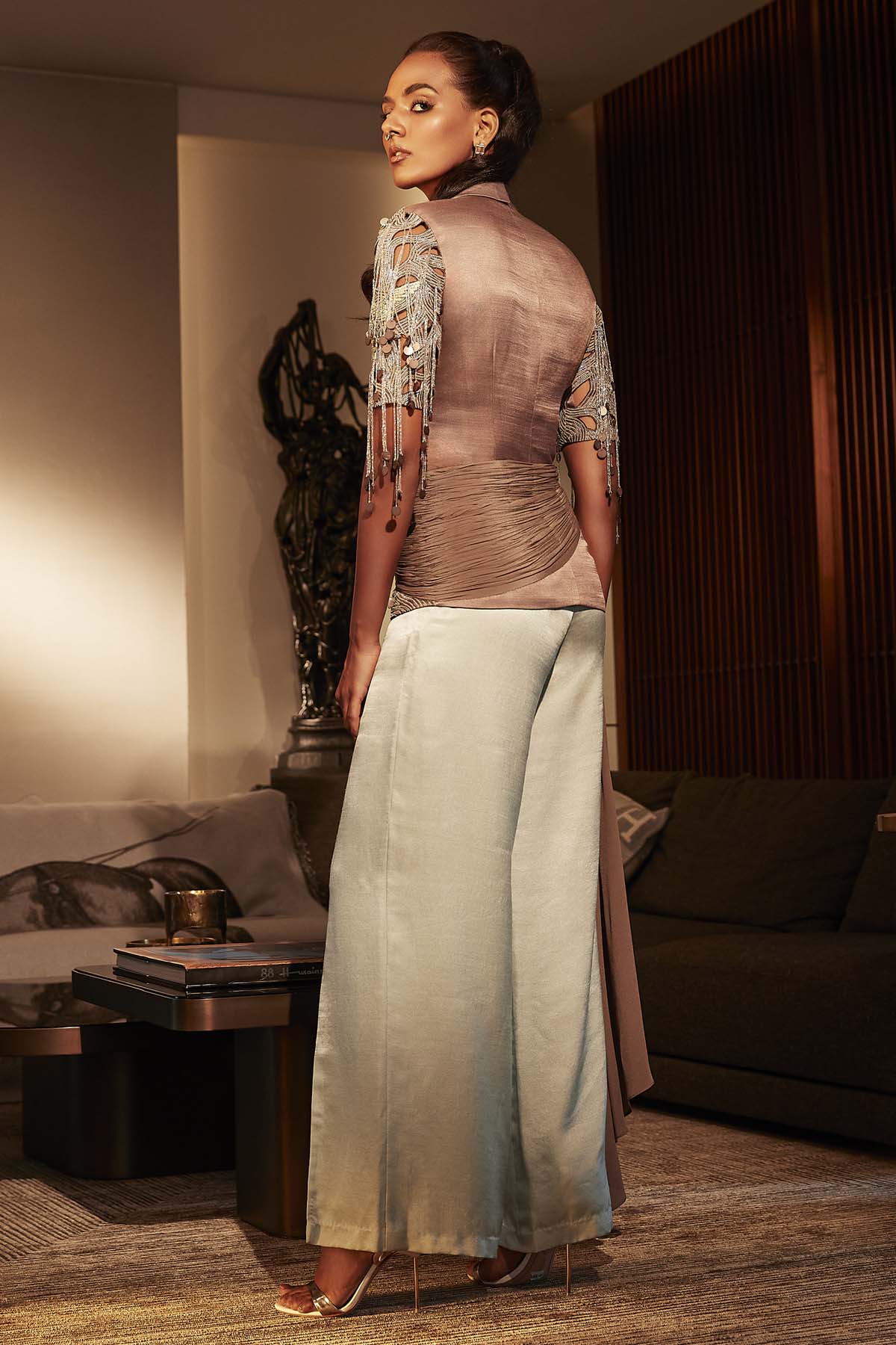 Brown Embroidered Top & Pants