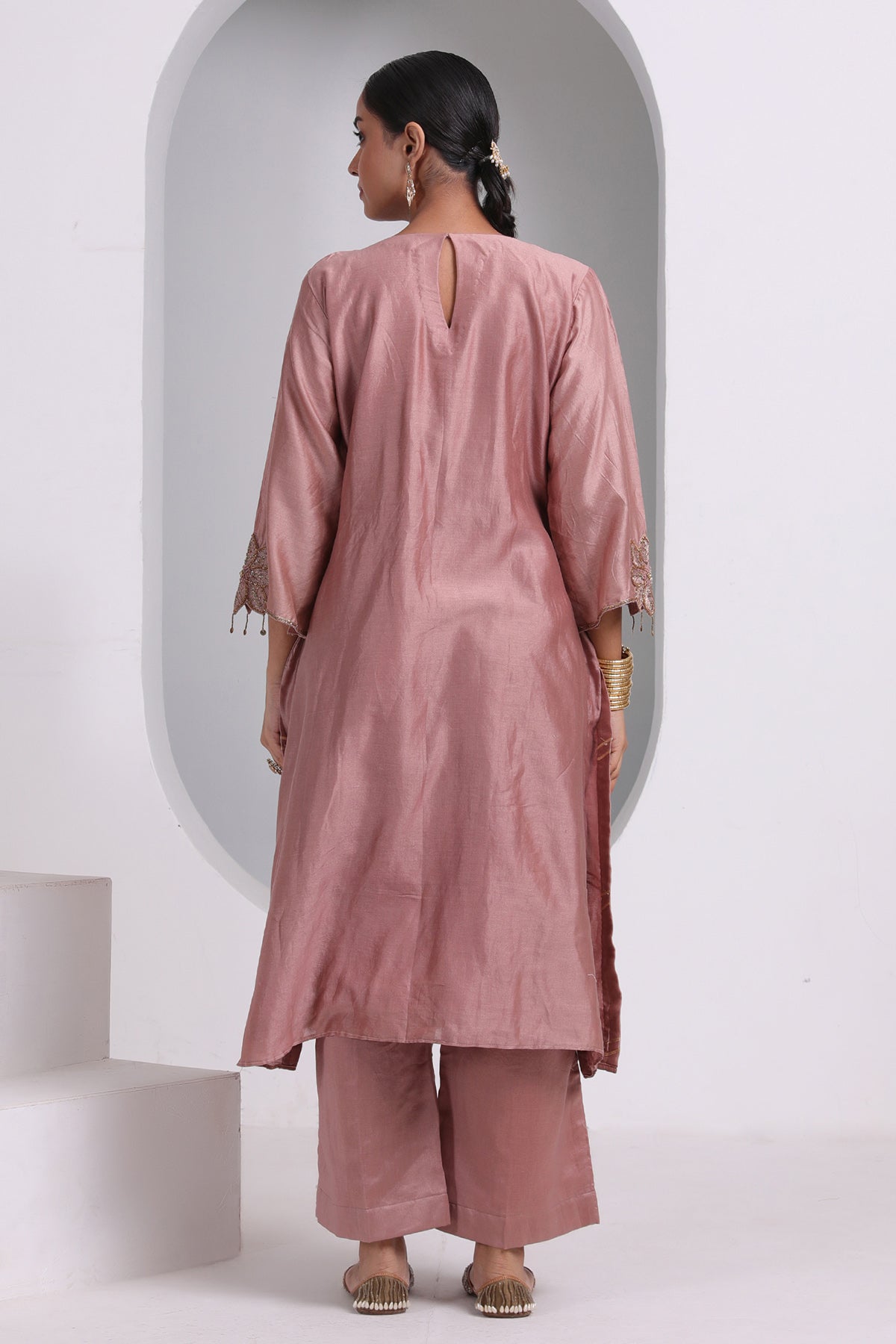 Brown Embroidered Yoke Kurta Set